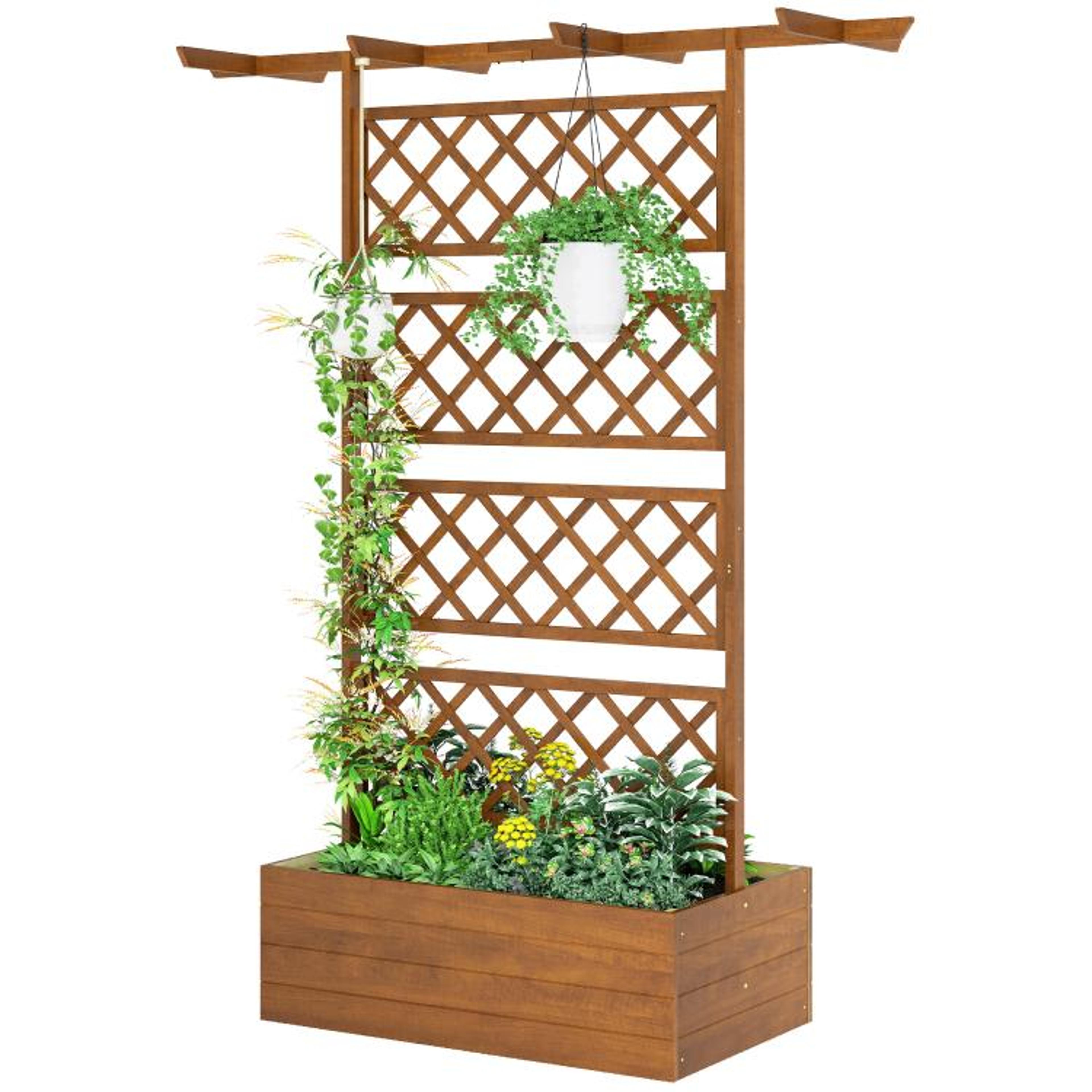 Wooden Raised Garden Bed With Trellis And Pergola Roof For Climbing Plants 1