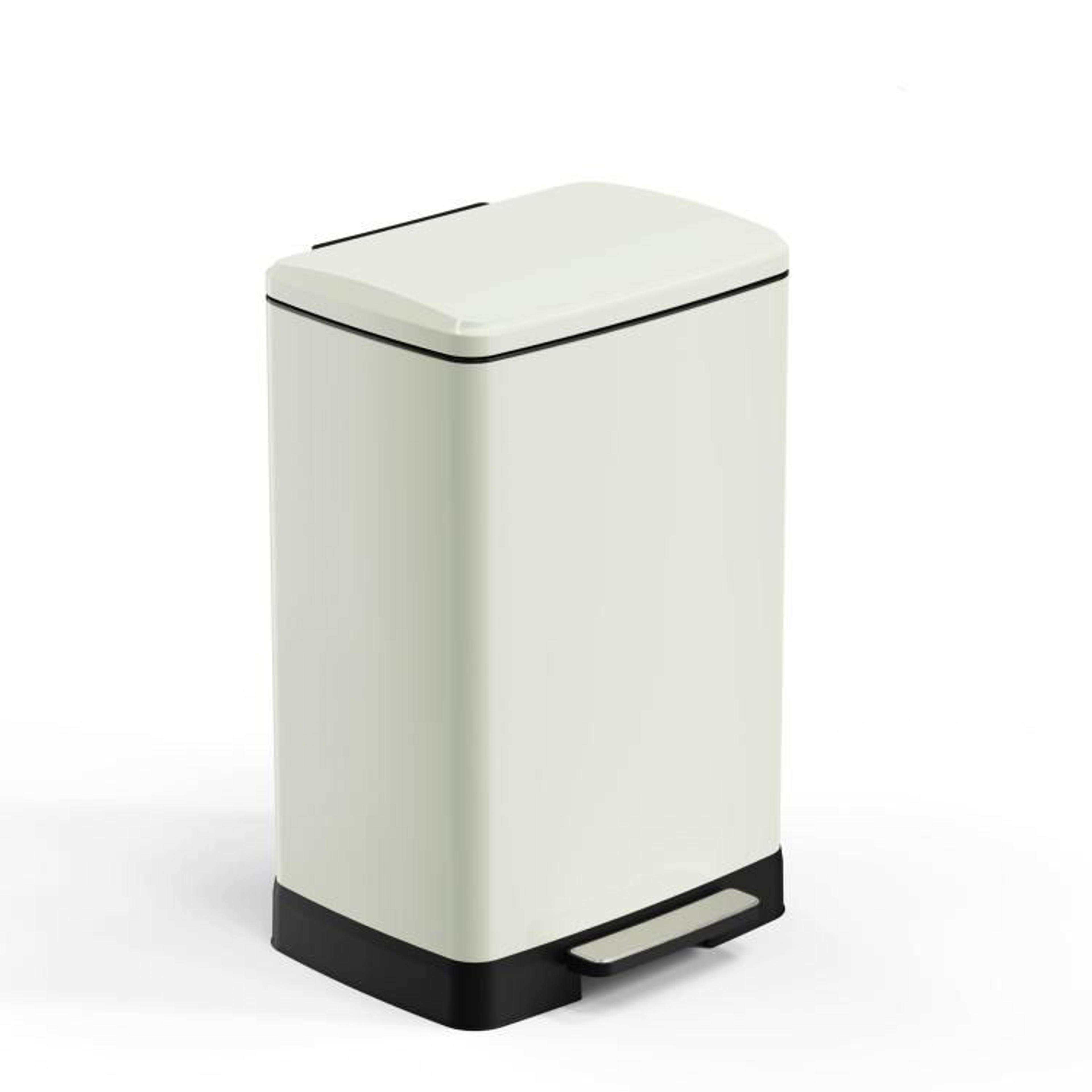 17-gallon white pedal trash can with soft-close lid and removable inner bucket