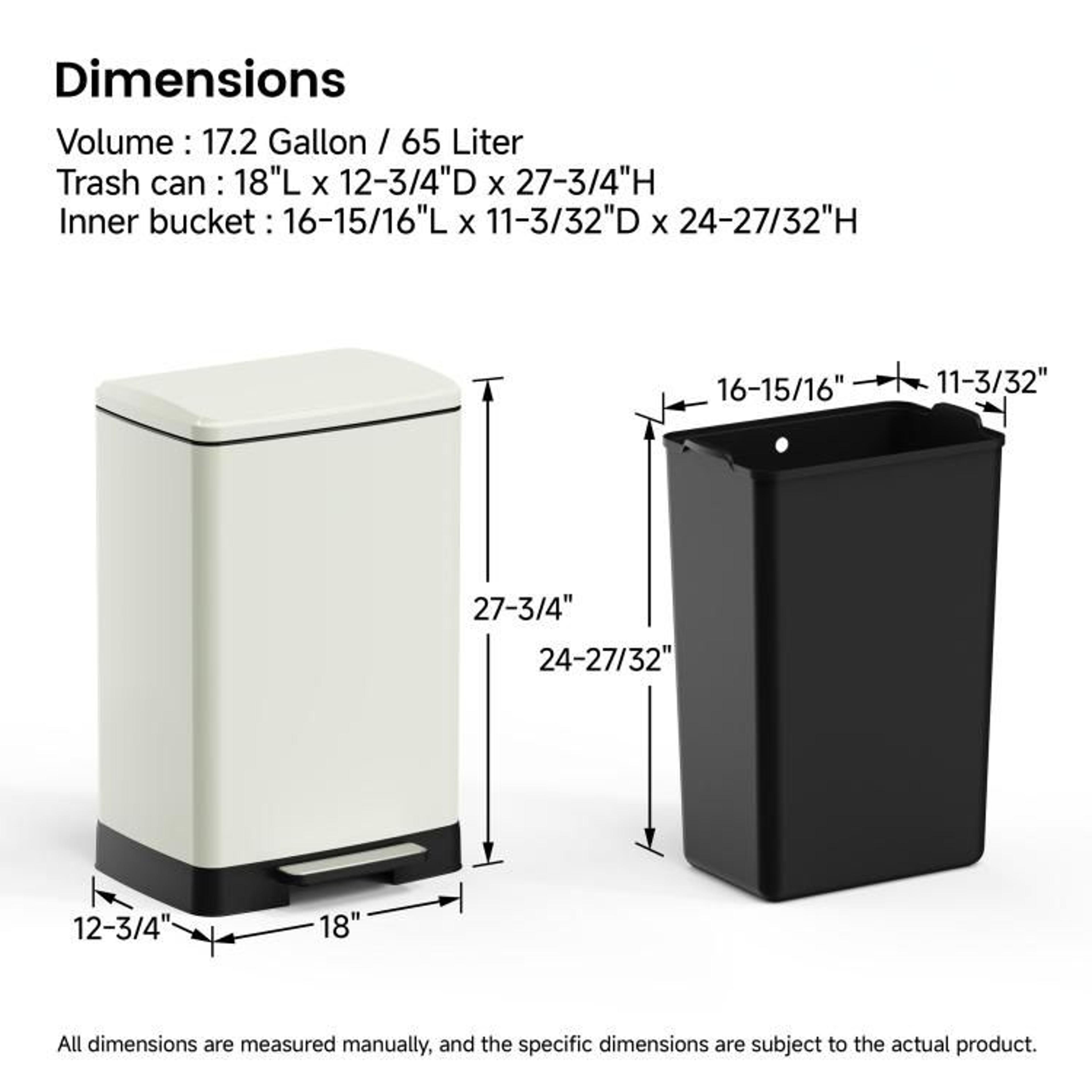 17Gallon White Pedal Trash Can With SoftClose Lid And Removable Inner Bucket 1