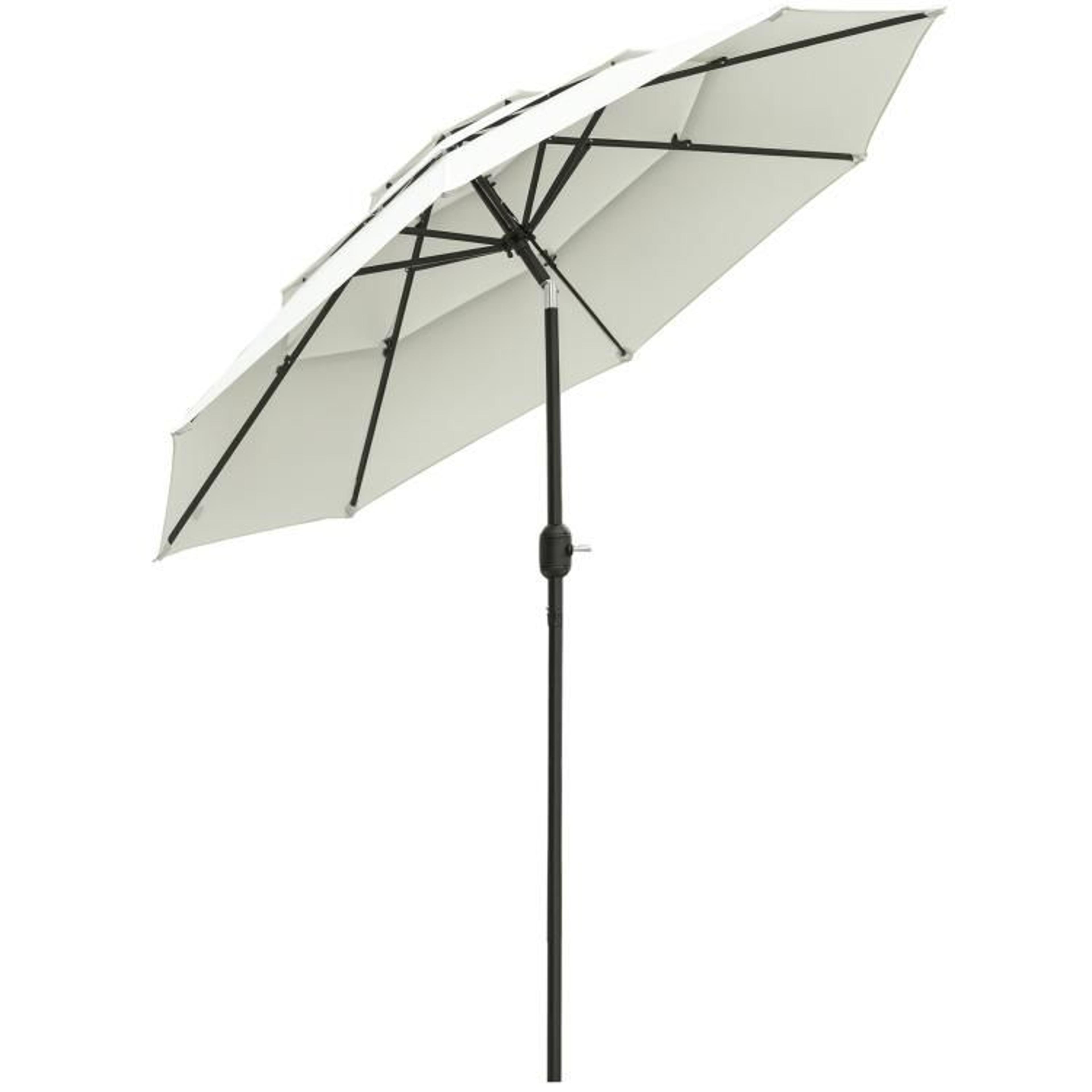 9 ft beige 3-tier patio umbrella with crank and push-button tilt