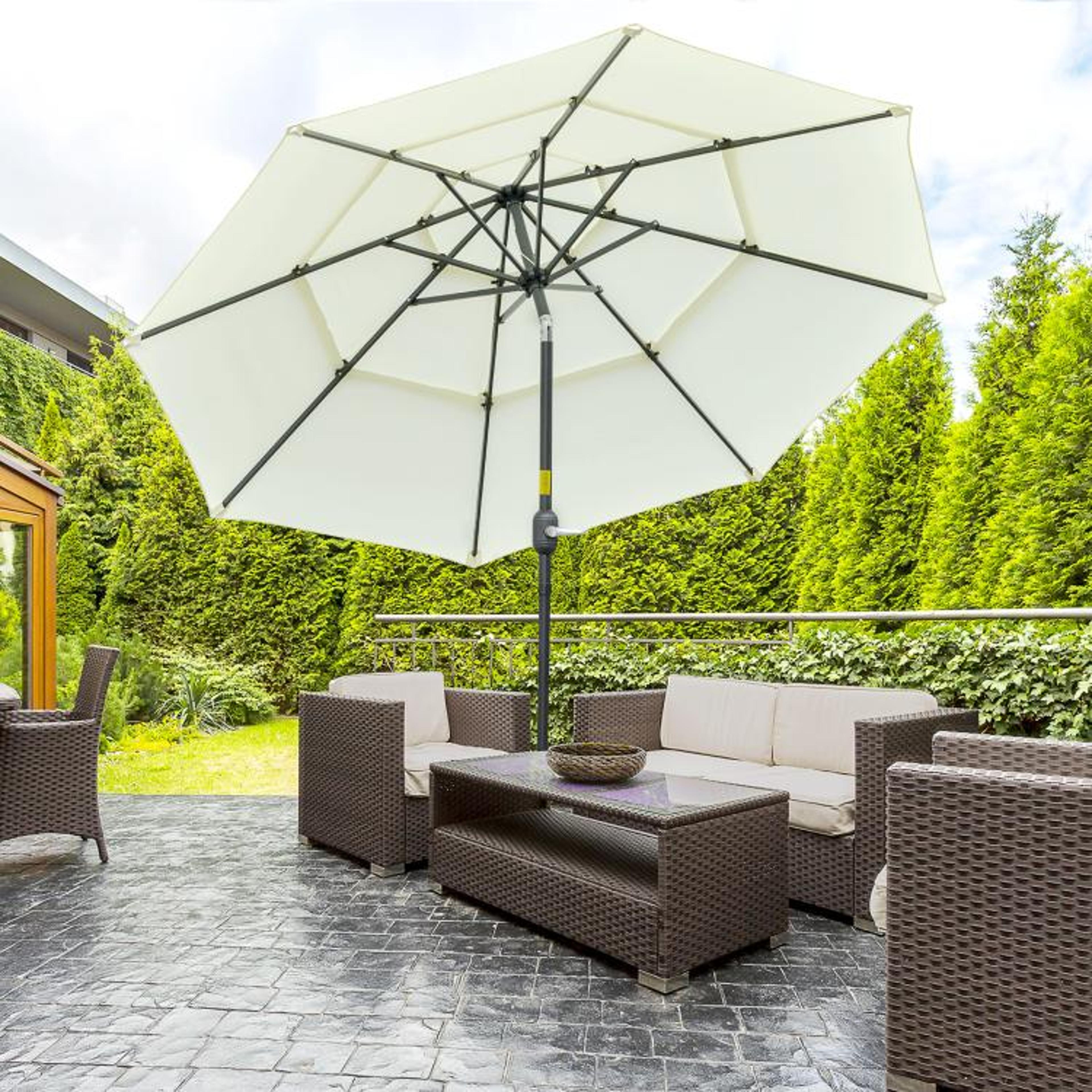 9 Ft Beige 3Tier Patio Umbrella With Crank And PushButton Tilt 3