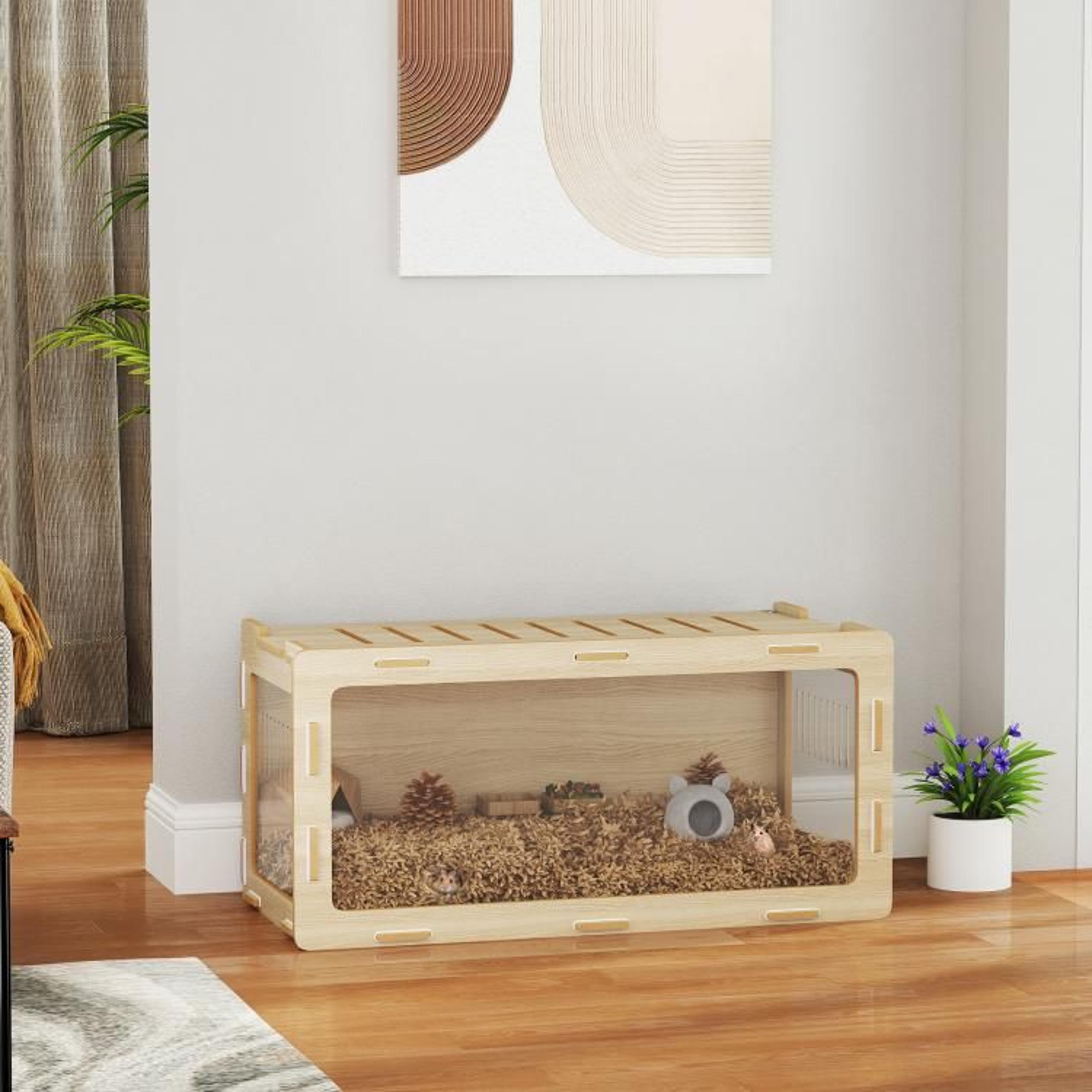Hamster Cage With Acrylic Viewing Panels And Openable Roof  Oak Finish 3