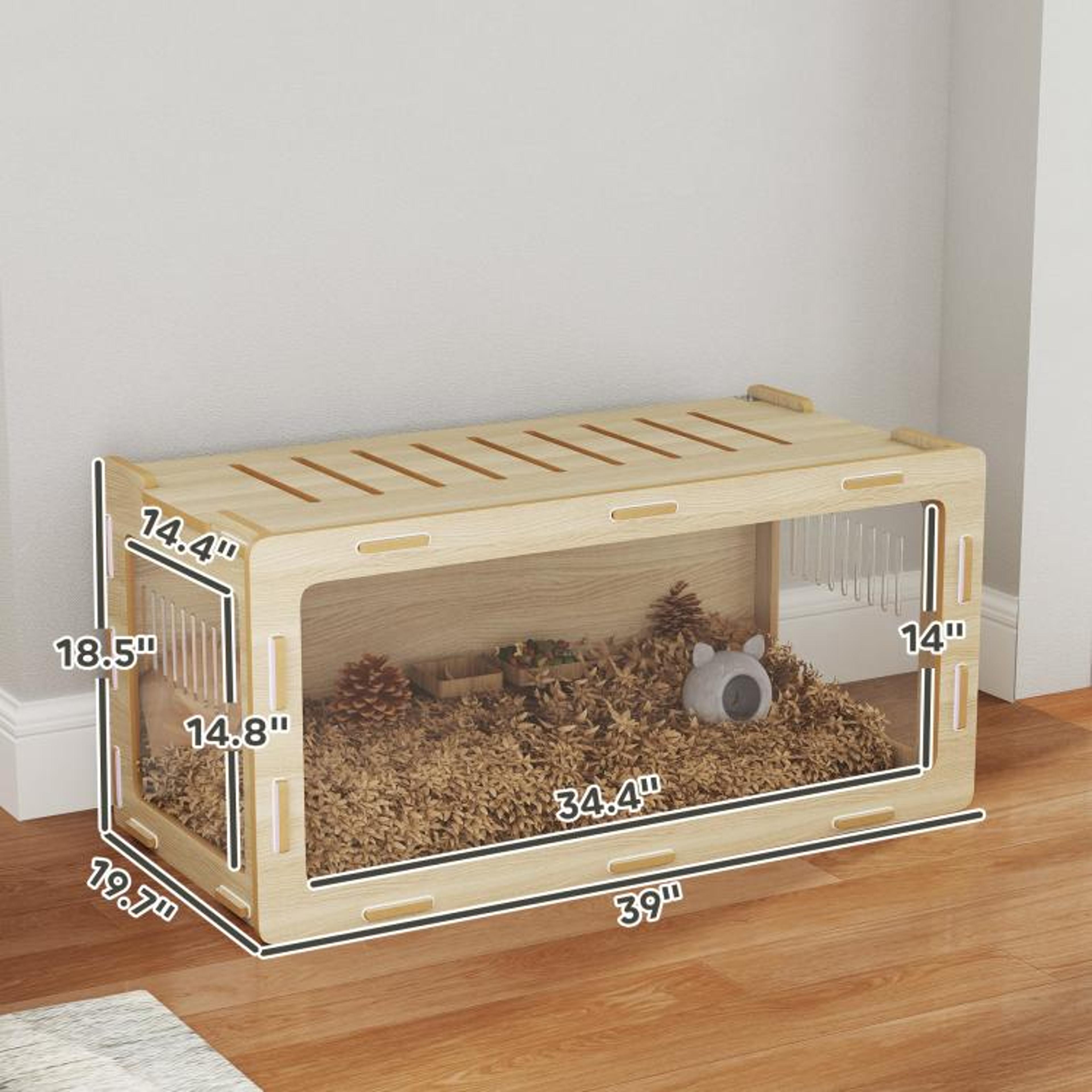 Hamster Cage With Acrylic Viewing Panels And Openable Roof  Oak Finish 4