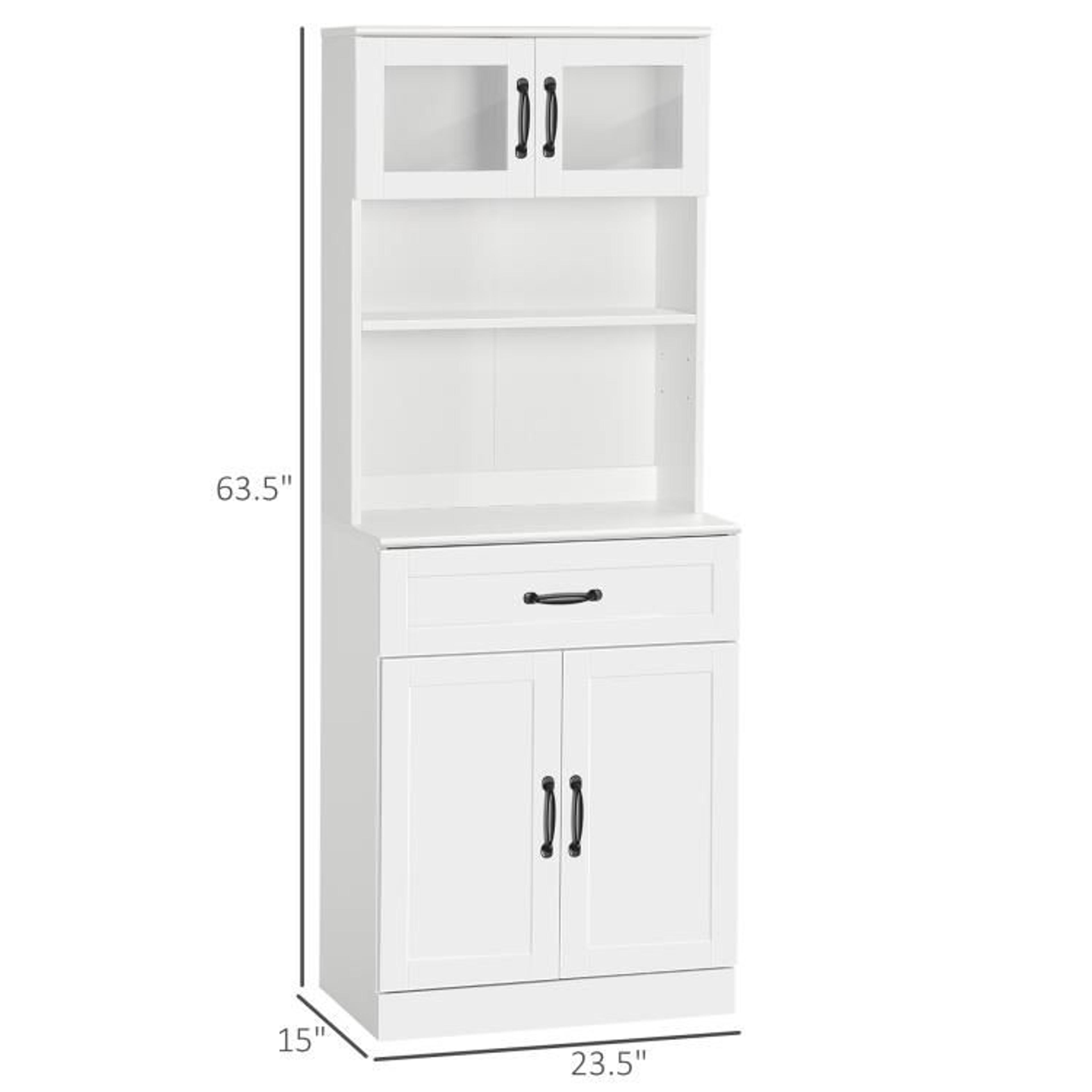 freestanding kitchen pantry cabinet with 4 doors and coffee bar hutch white