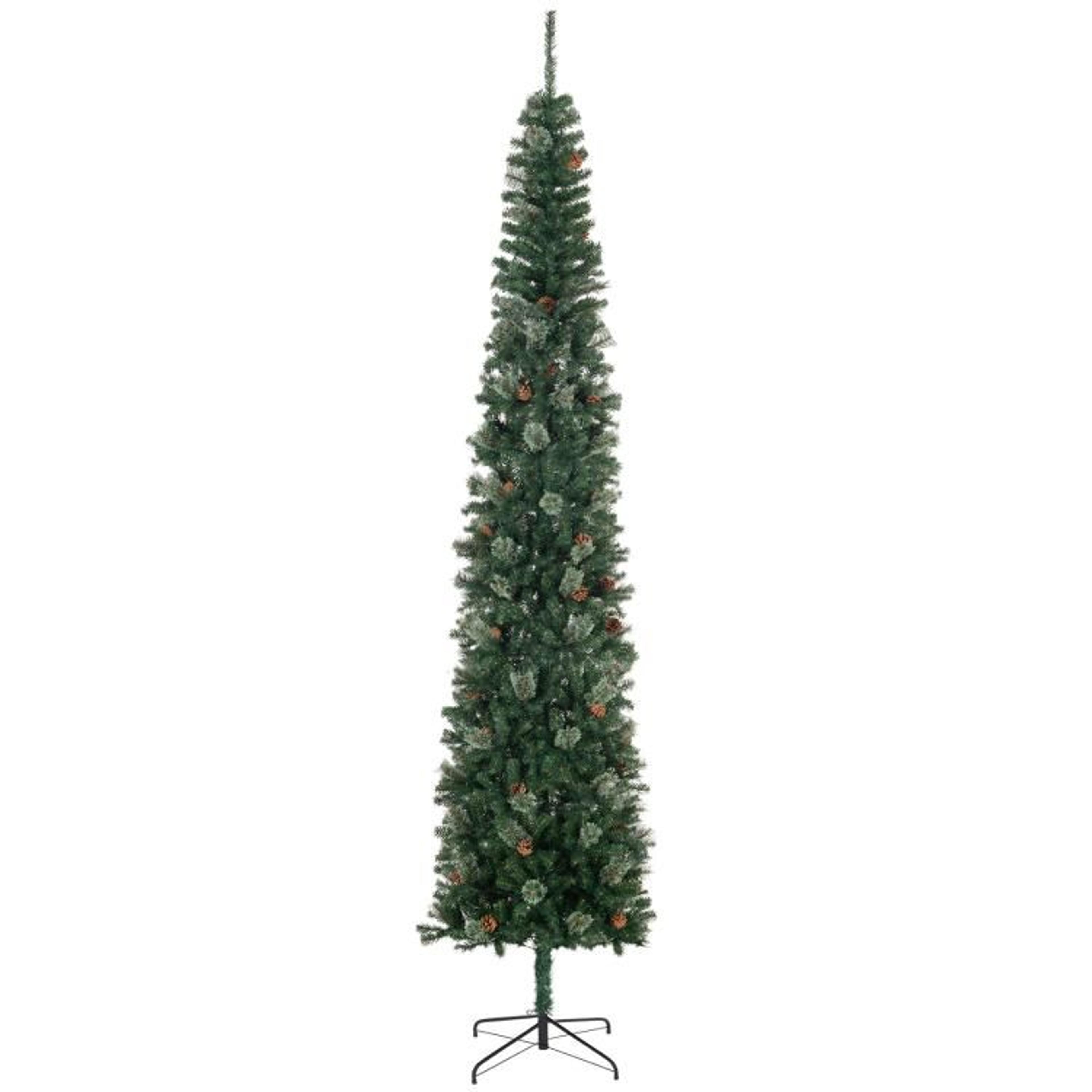 9.5 ft slim pencil christmas tree with realistic branches and pine cones