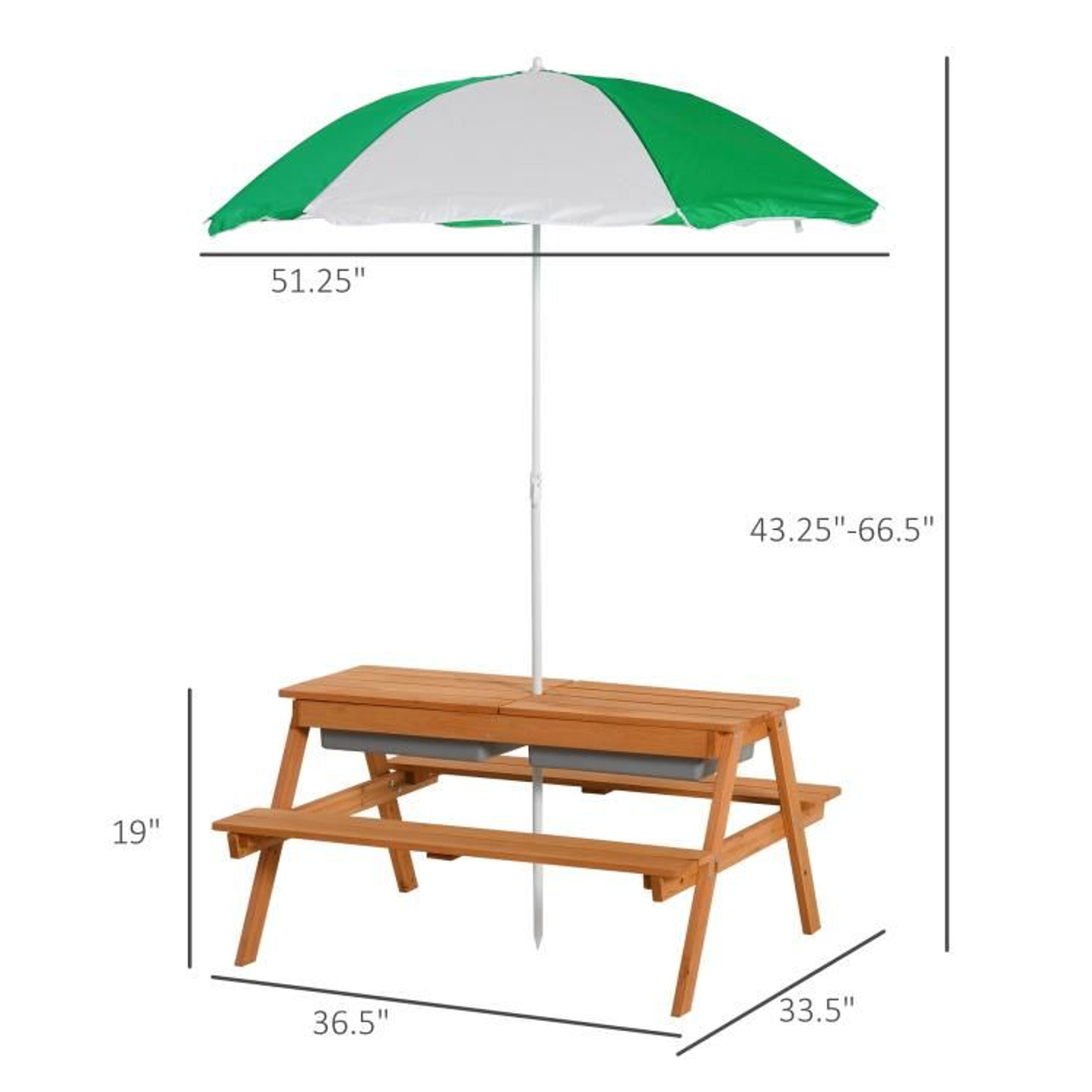 Kids 3in1 Wooden Sand And Water Picnic Table With Umbrella 2