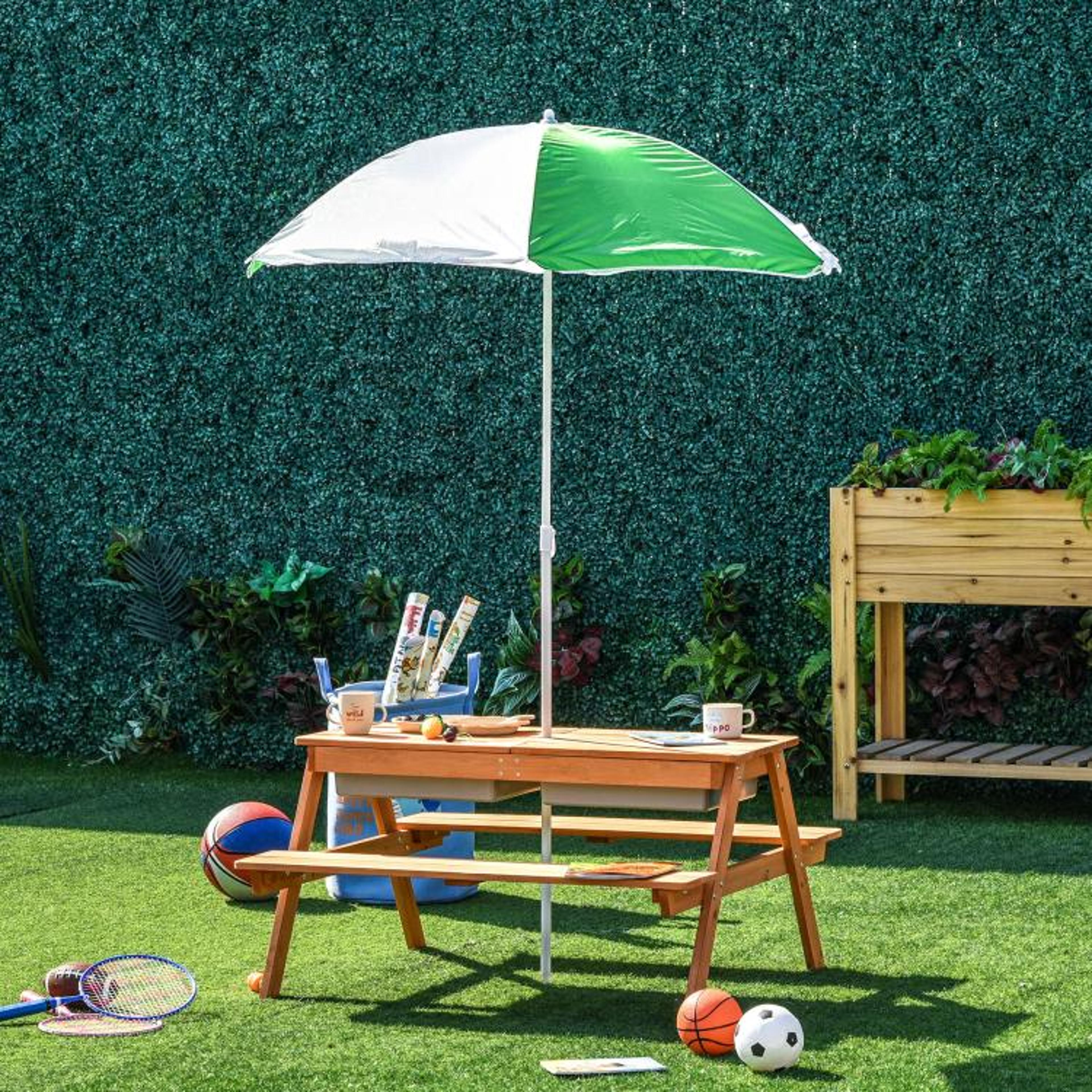 Kids 3in1 Wooden Sand And Water Picnic Table With Umbrella 3