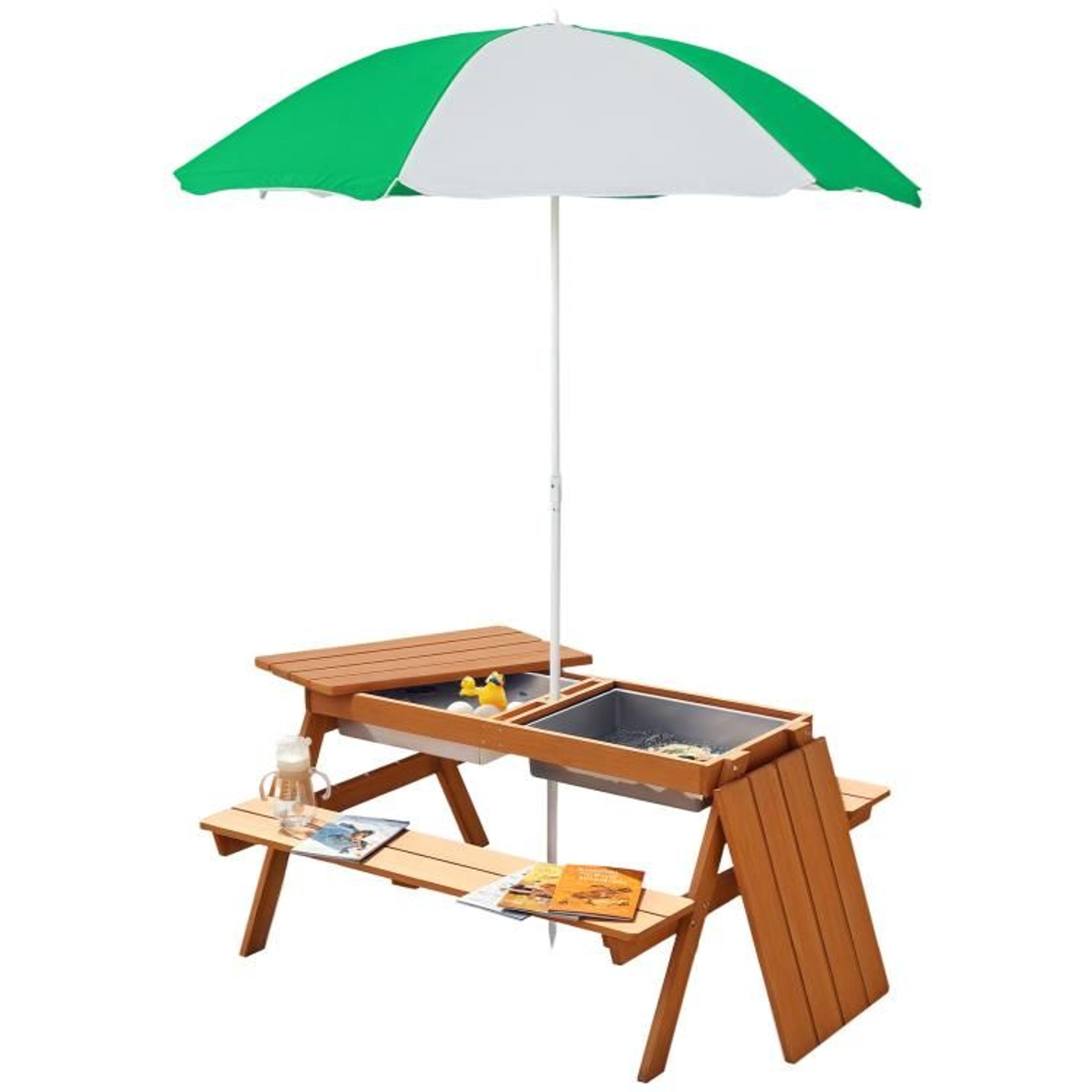 kids 3-in-1 wooden sand and water picnic table with umbrella