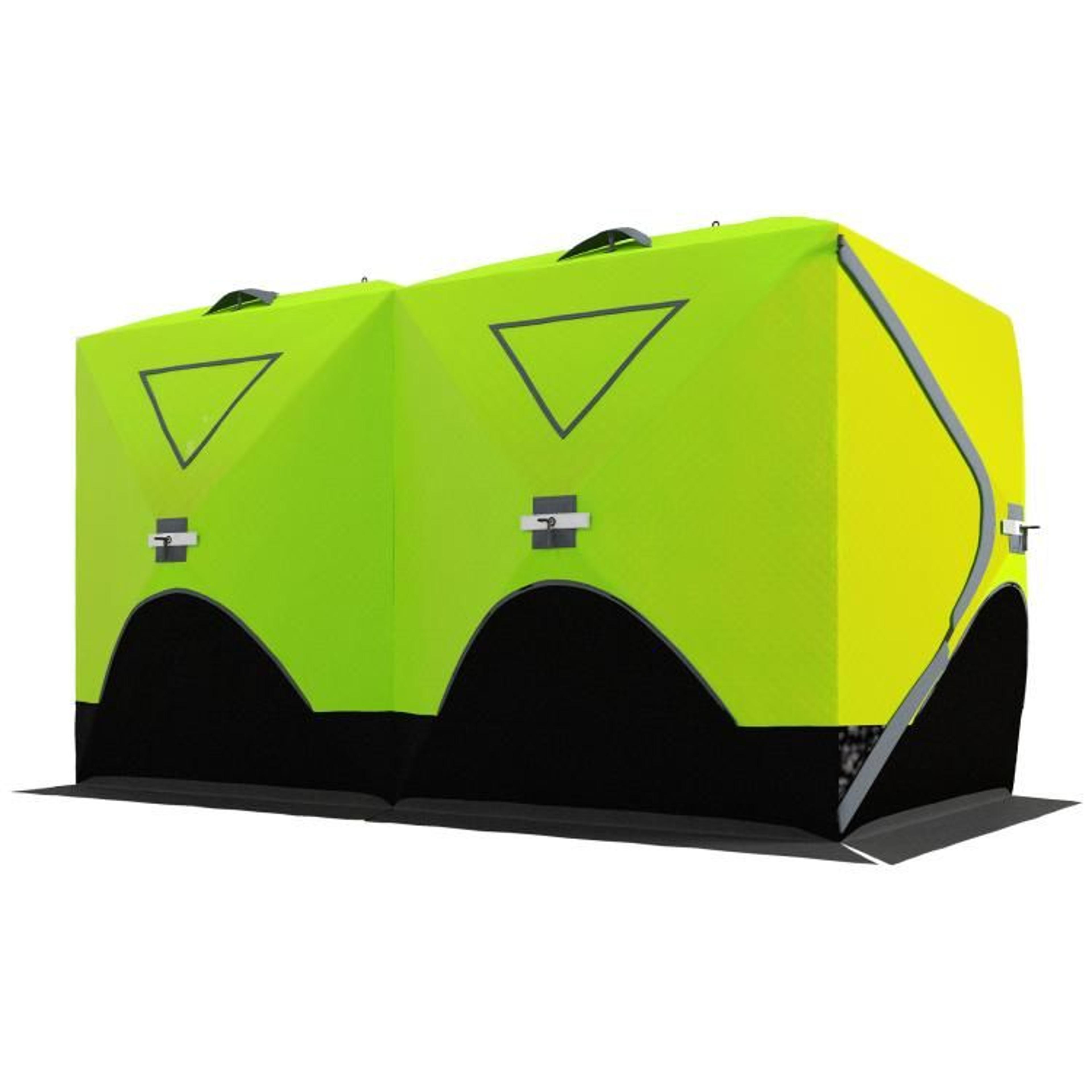 8 person pop-up ice fishing shelter with insulated walls and carrying bag