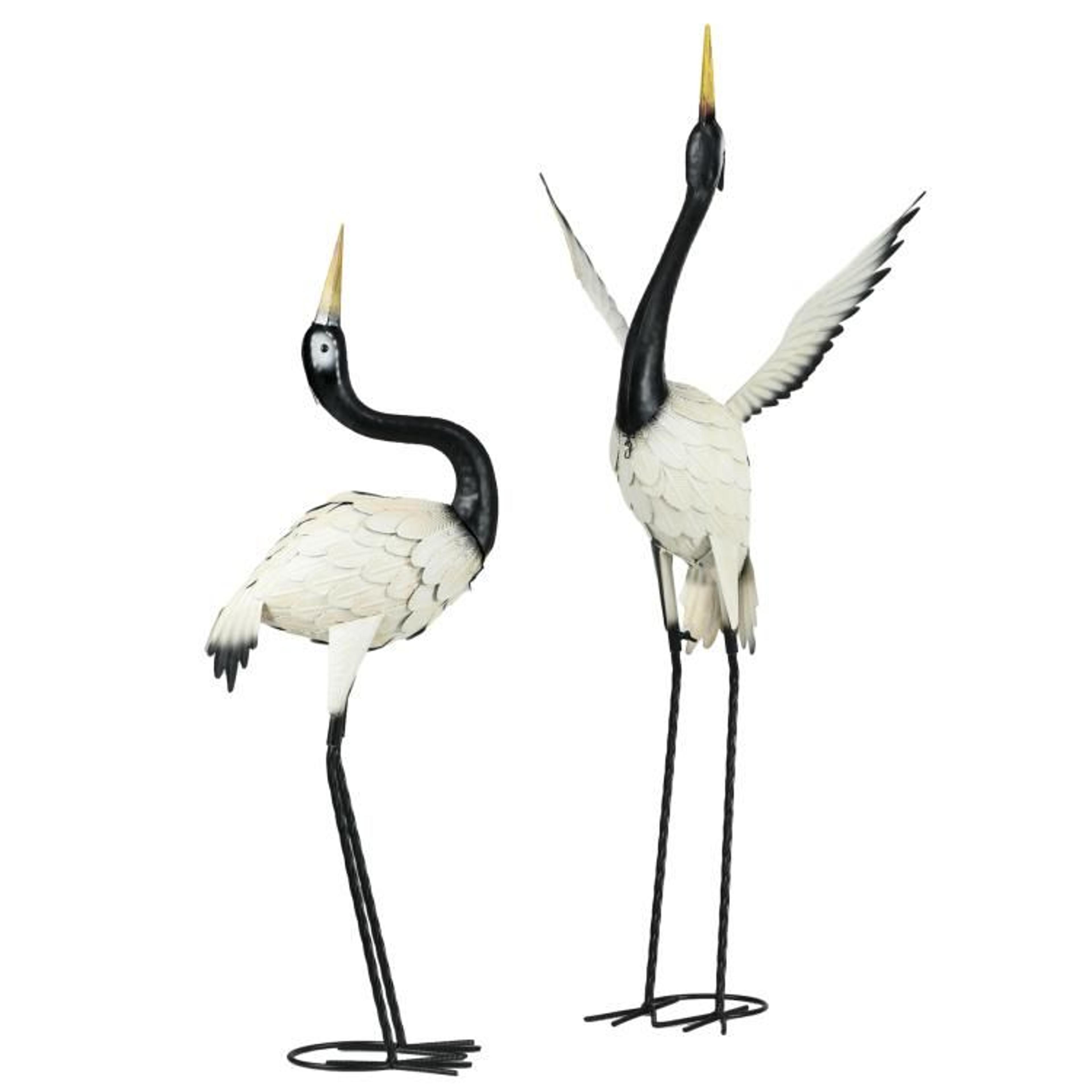 Set Of 2 Metal Heron Garden Statues For Outdoor Lawn And Patio Decor 1