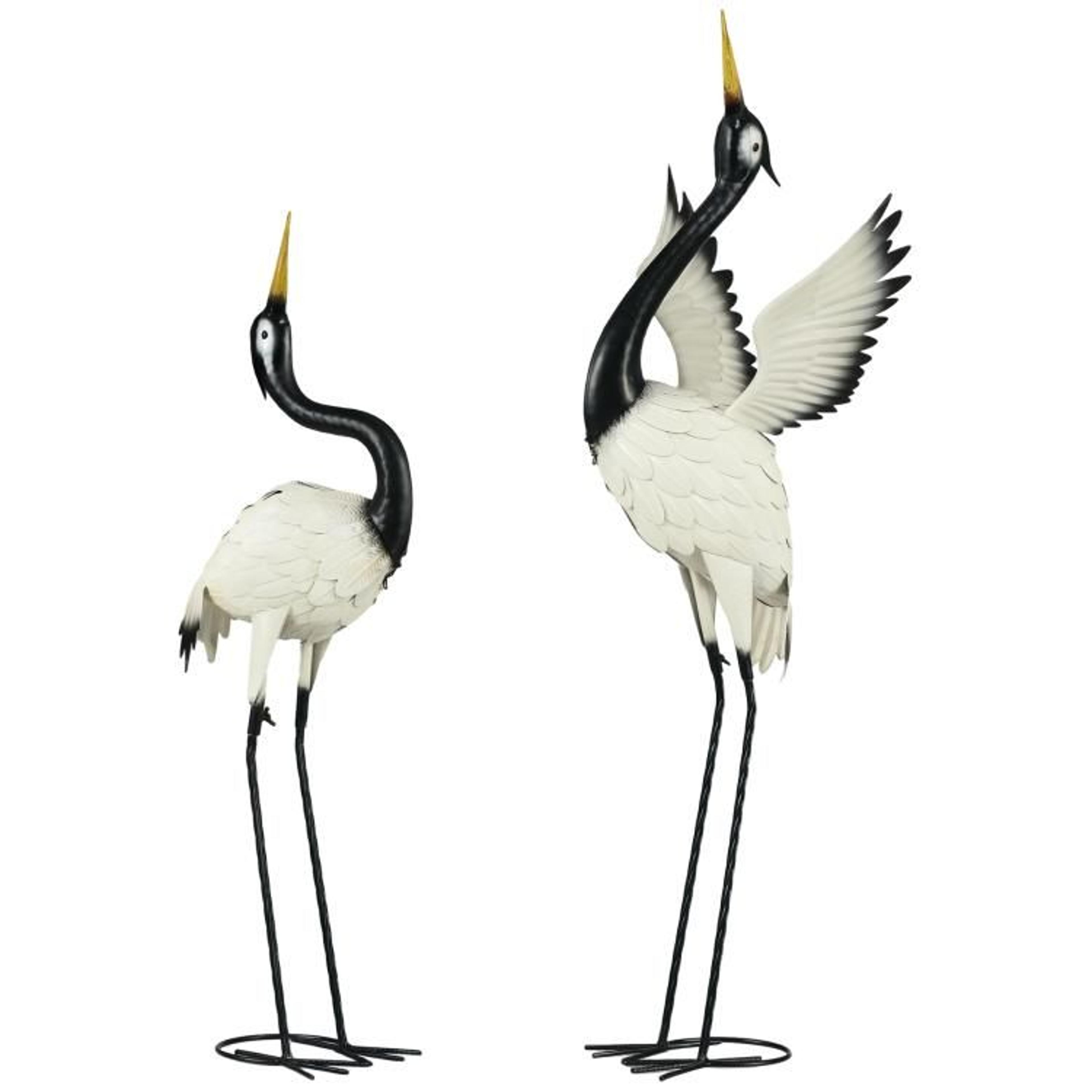 set of 2 metal heron garden statues for outdoor lawn and patio decor