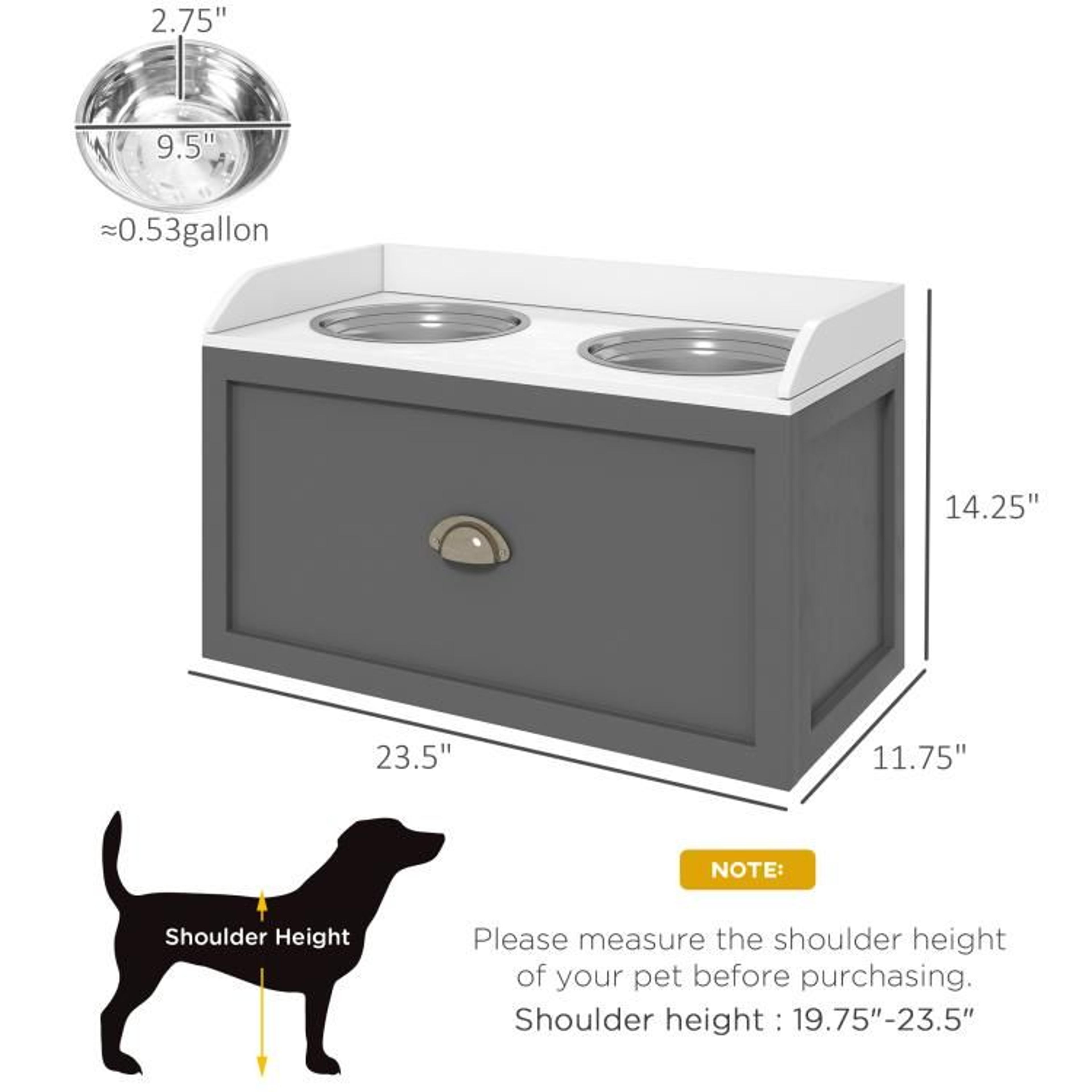 Elevated Dog Feeding Station With 2 Stainless Steel Bowls  Storage Drawer 5