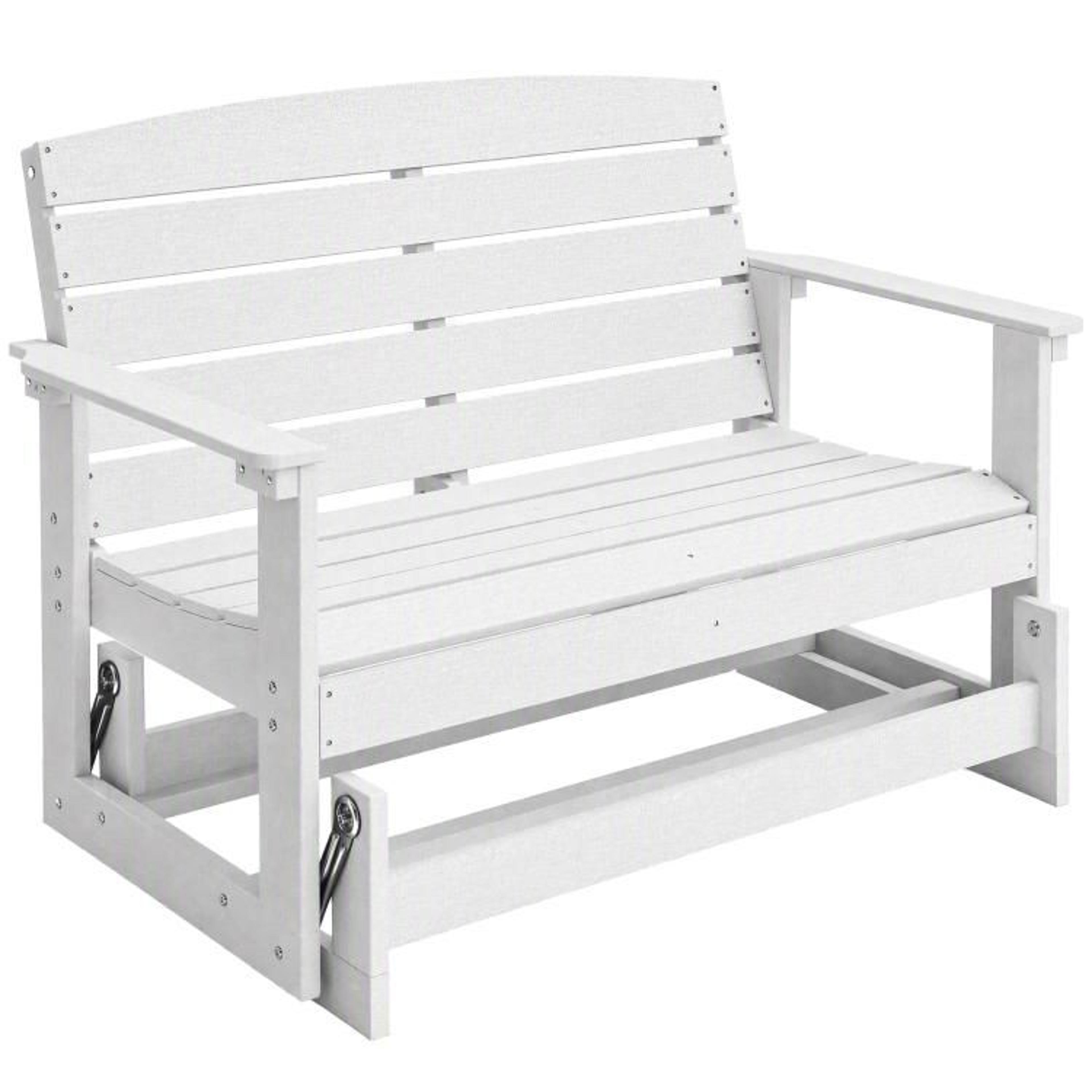 white hdpe outdoor patio glider bench with two-person seating