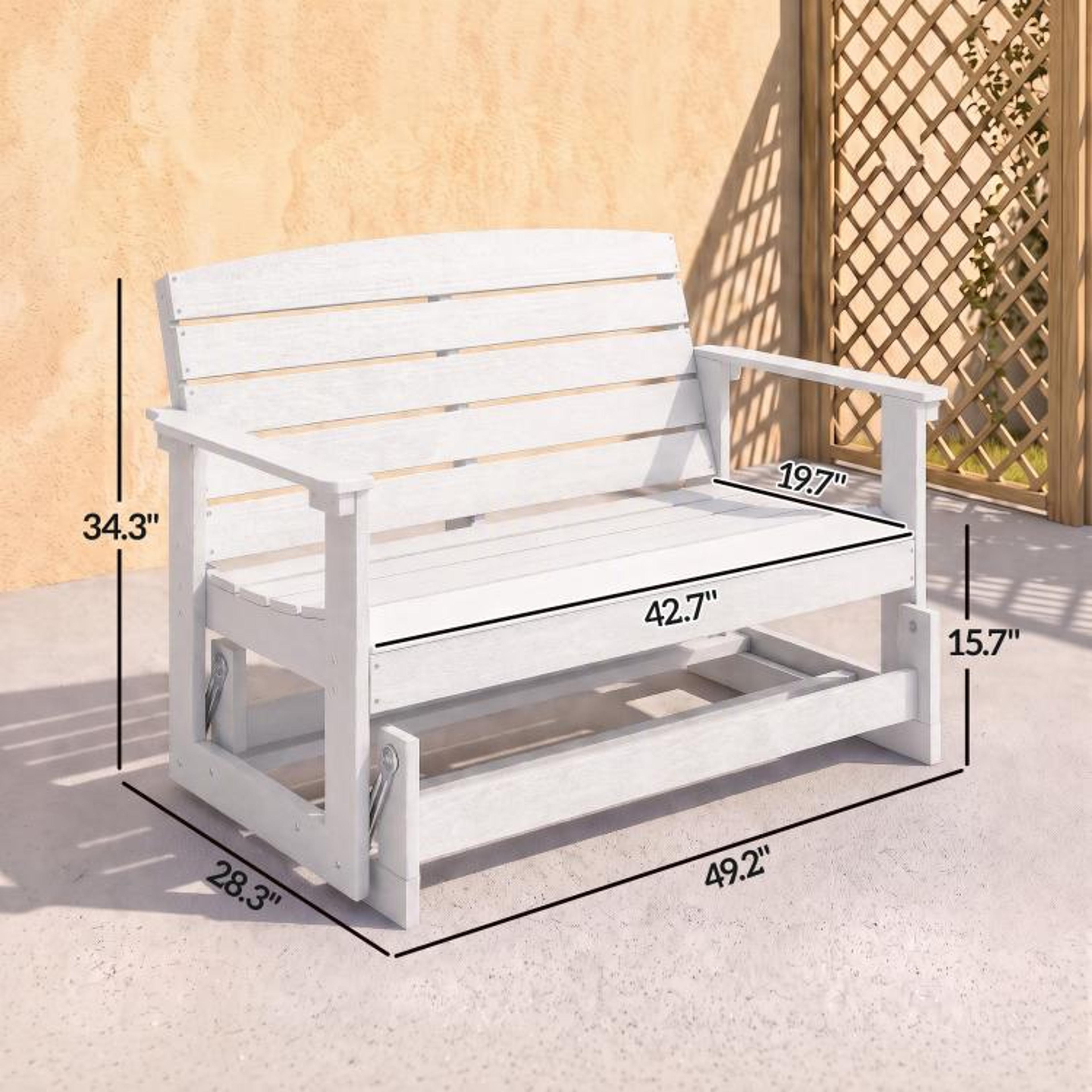 White HDPE Outdoor Patio Glider Bench With TwoPerson Seating 4