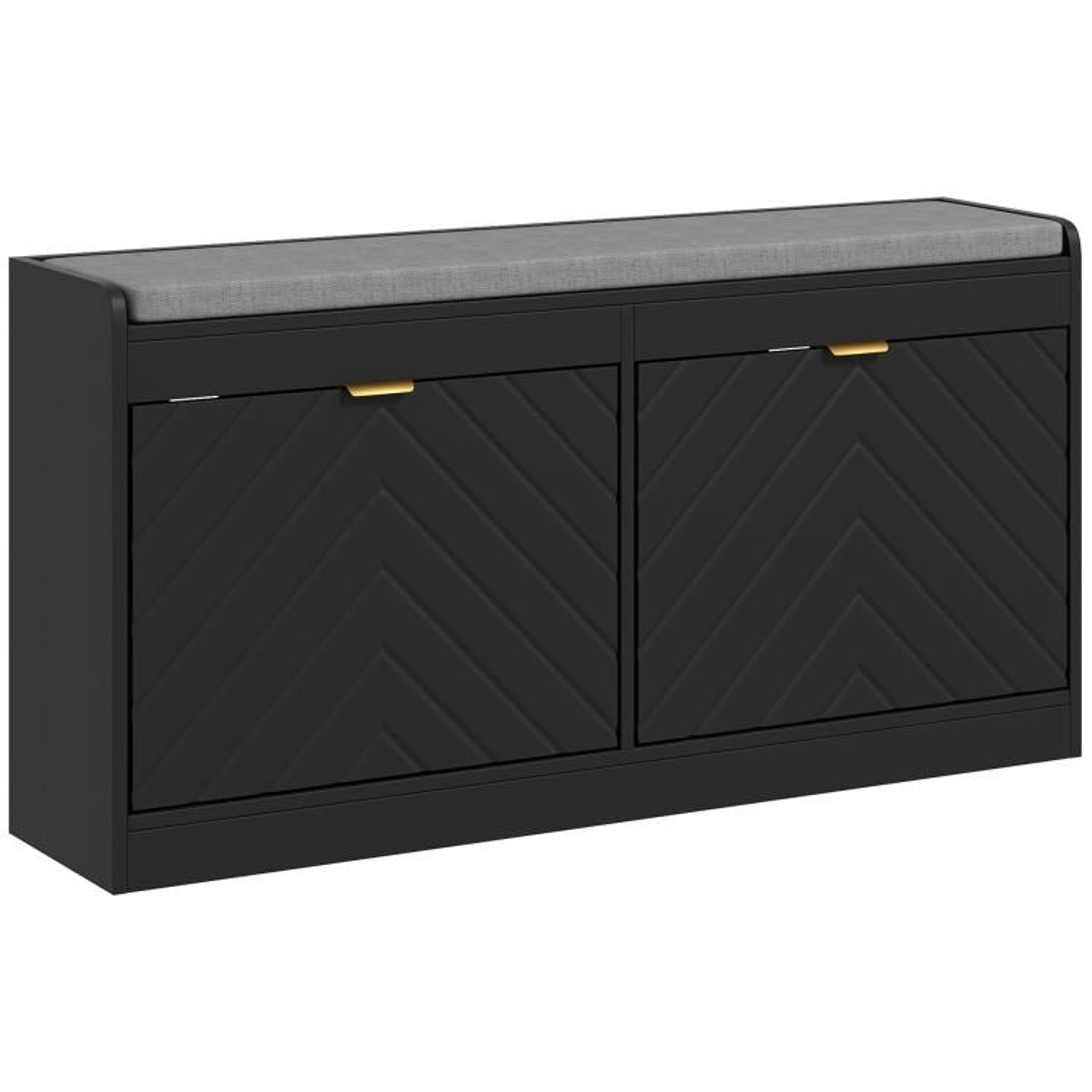 Narrow Shoe Storage Bench With Padded Seat And 2 Flip Drawers 2