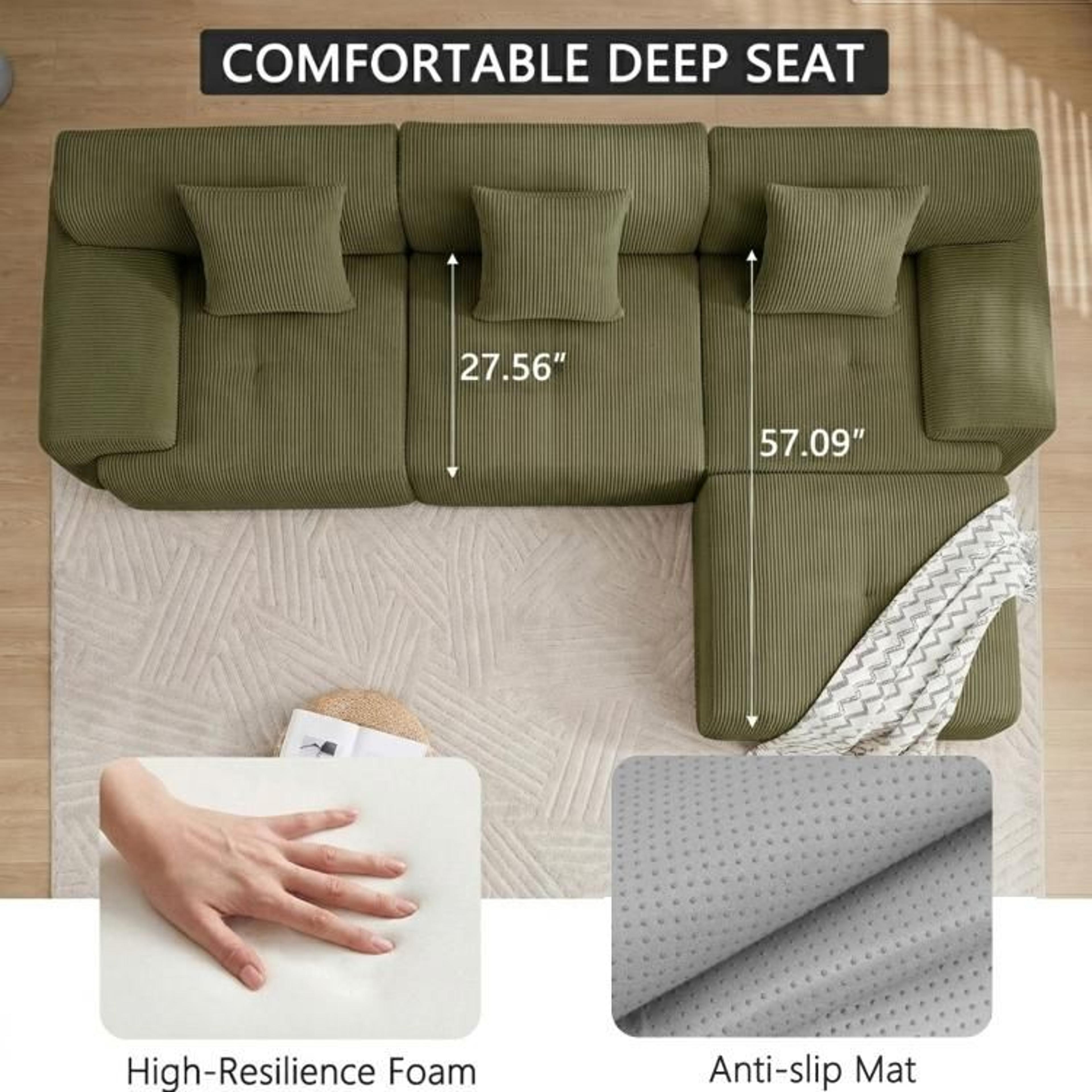 118Inch Modular Sectional Cloud Couch With Movable Ottoman And Deep Seats 3