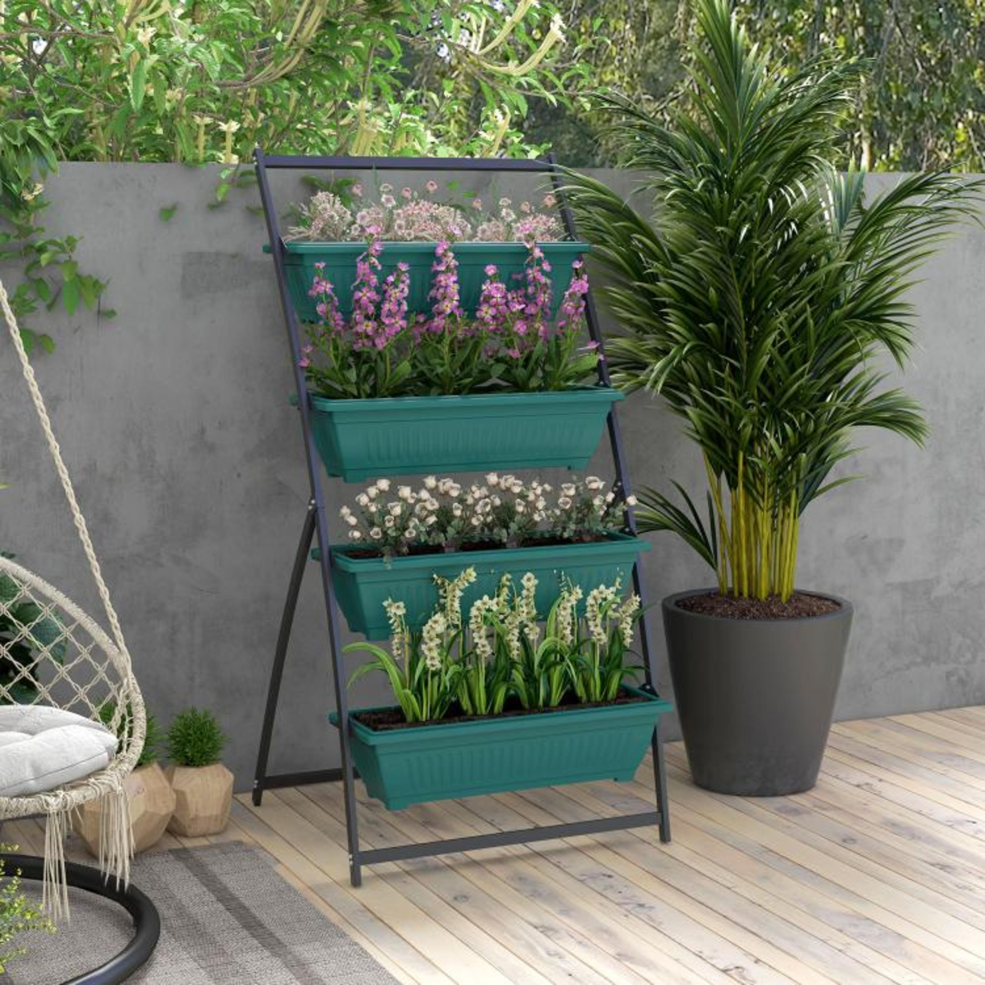 4Tier Vertical Raised Garden Planter With Drainage And Steel Frame  Green 2