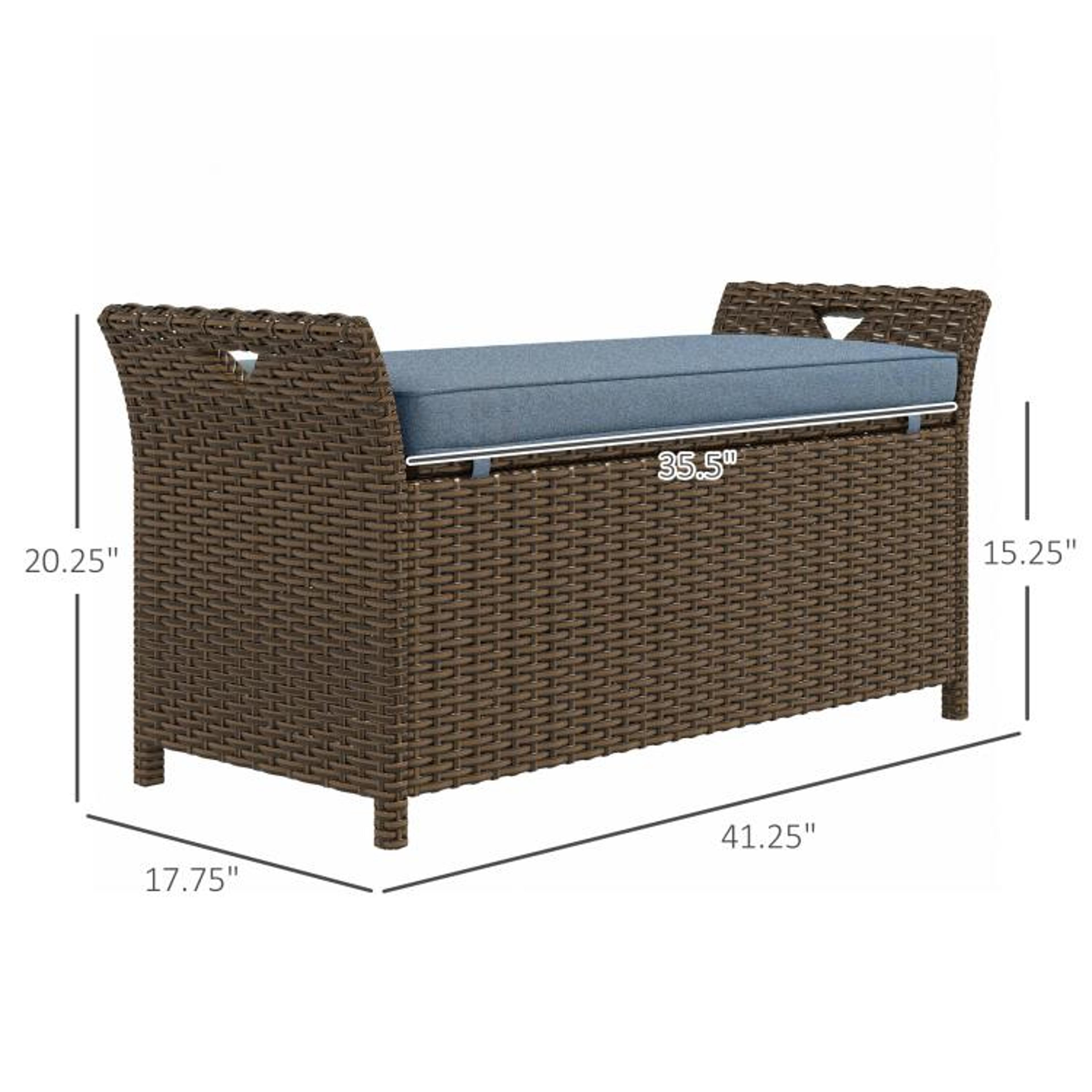Outdoor Wicker Storage Bench With Cushion  29 Gallon 2Seater Rattan Deck Box 4