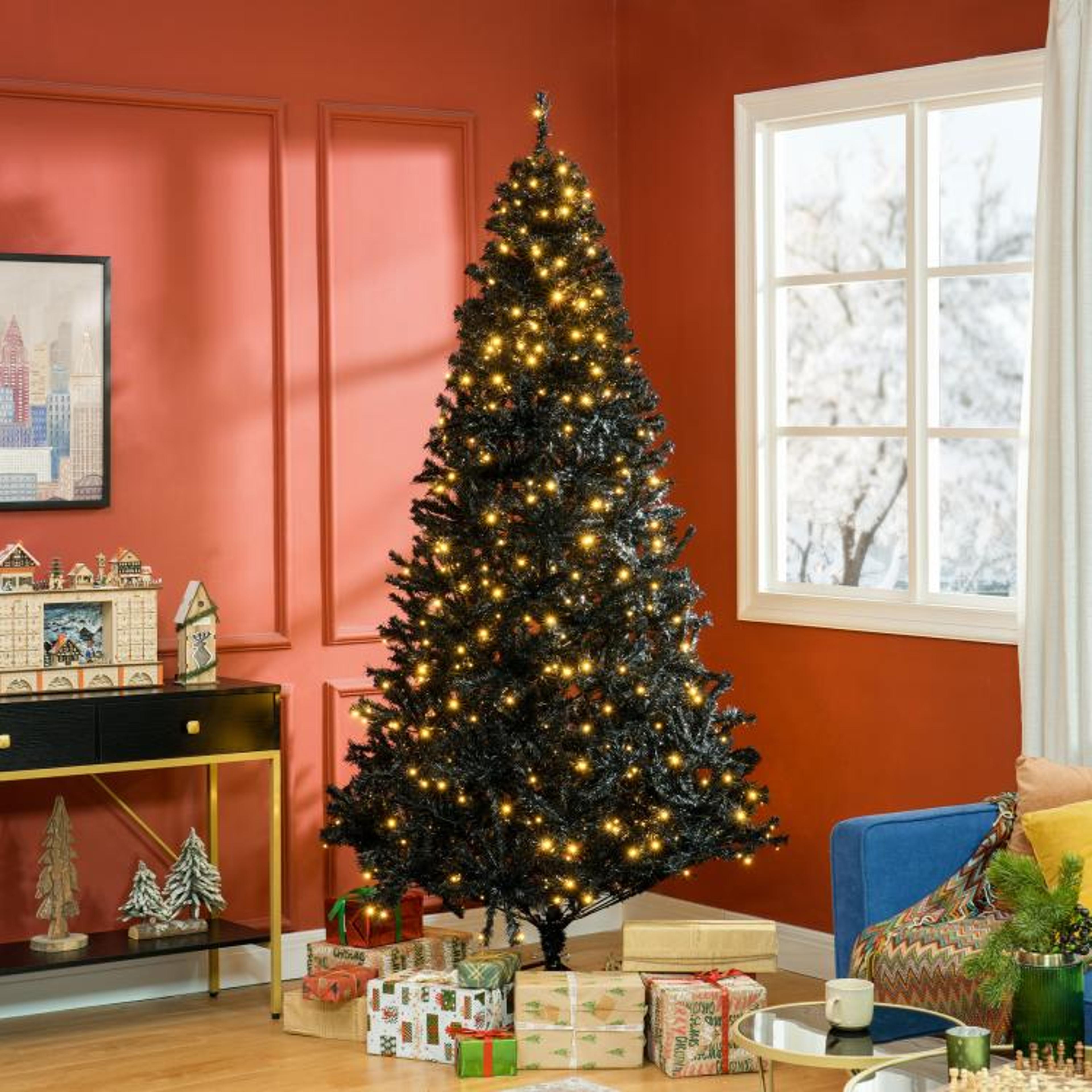 75 FT PreLit Black Artificial Christmas Tree With 500 Warm White LED Lights 4