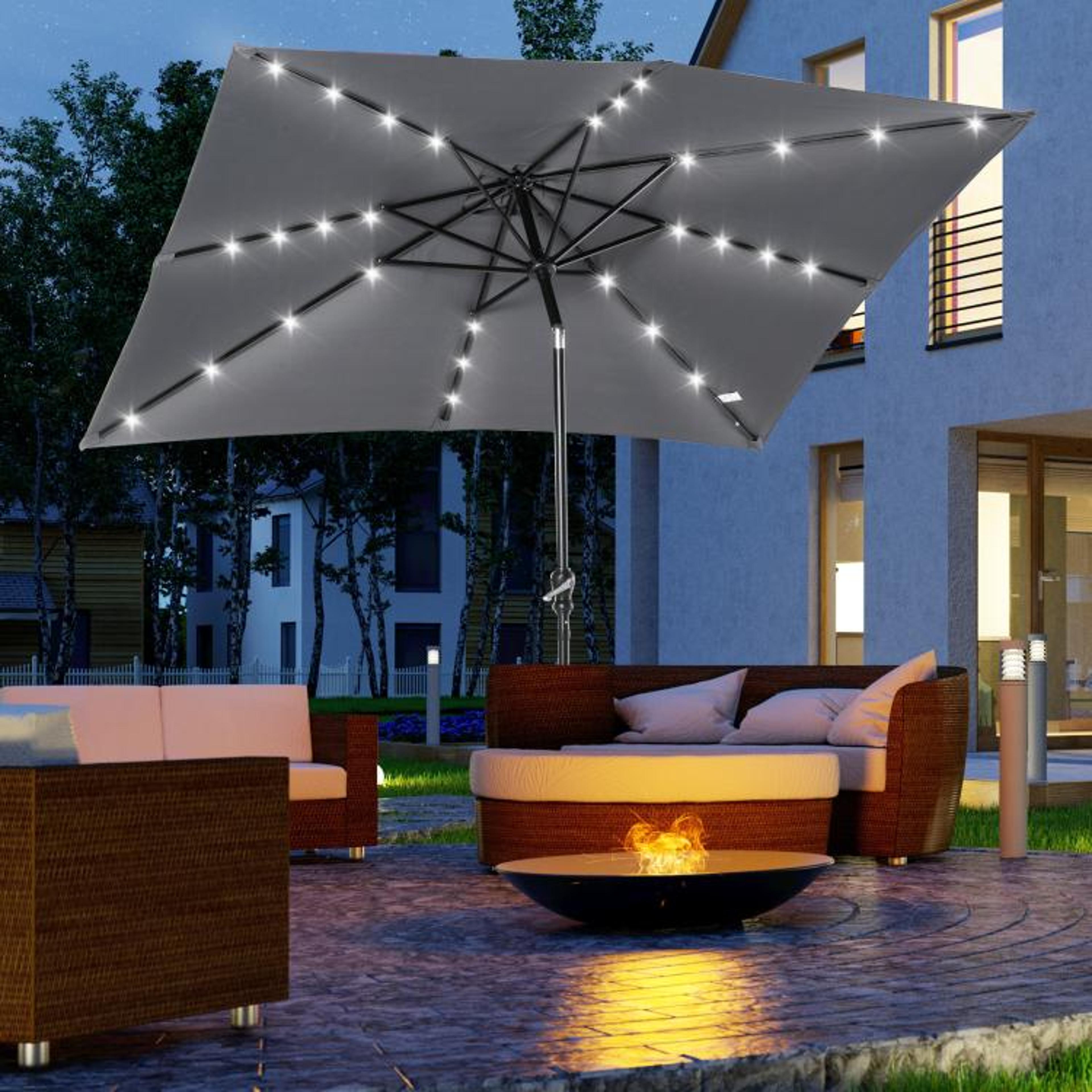 9 X 7 Ft Solar LED Patio Umbrella With Tilt And Crank  Gray 1