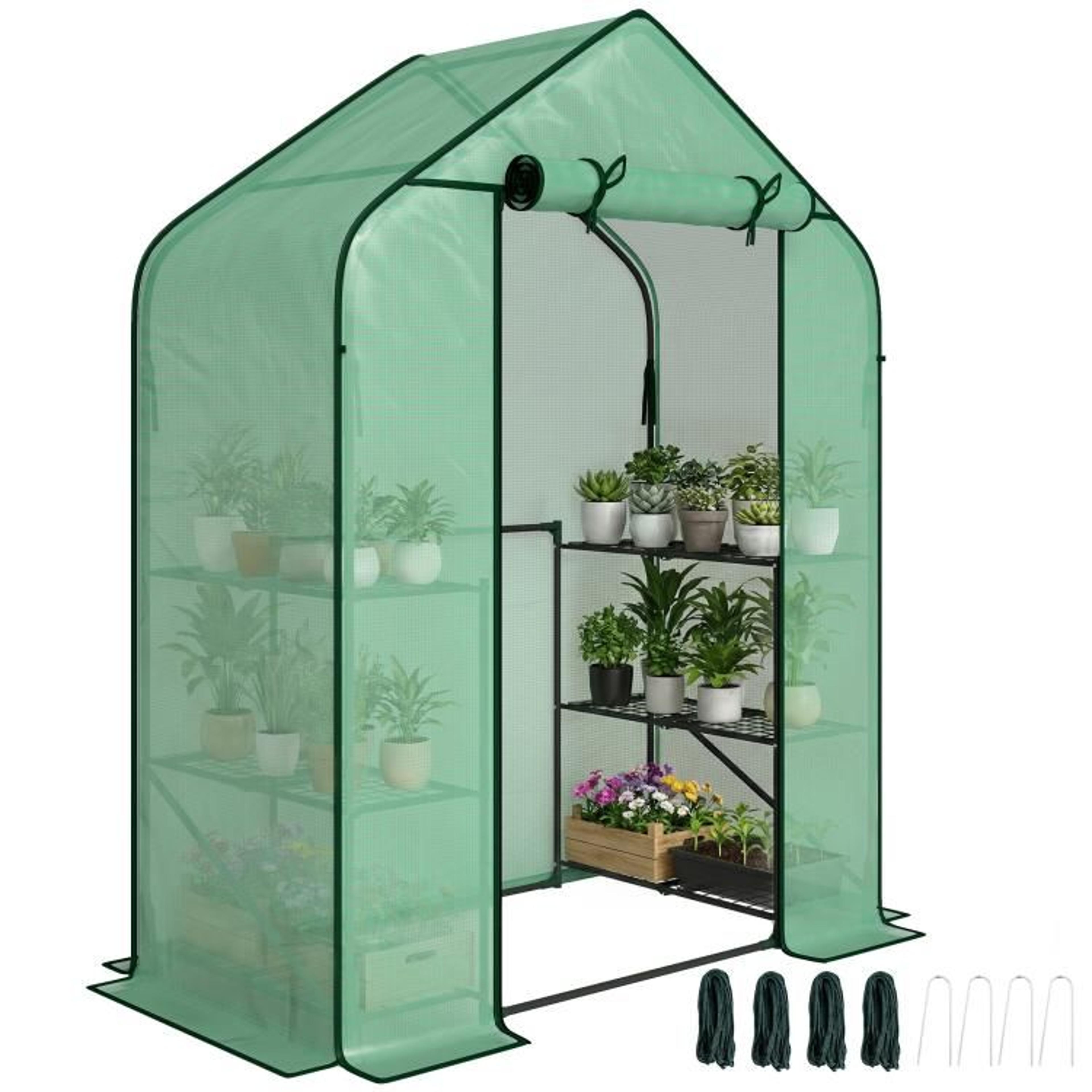 portable walk-in greenhouse with 6 shelves and uv-resistant pe cover