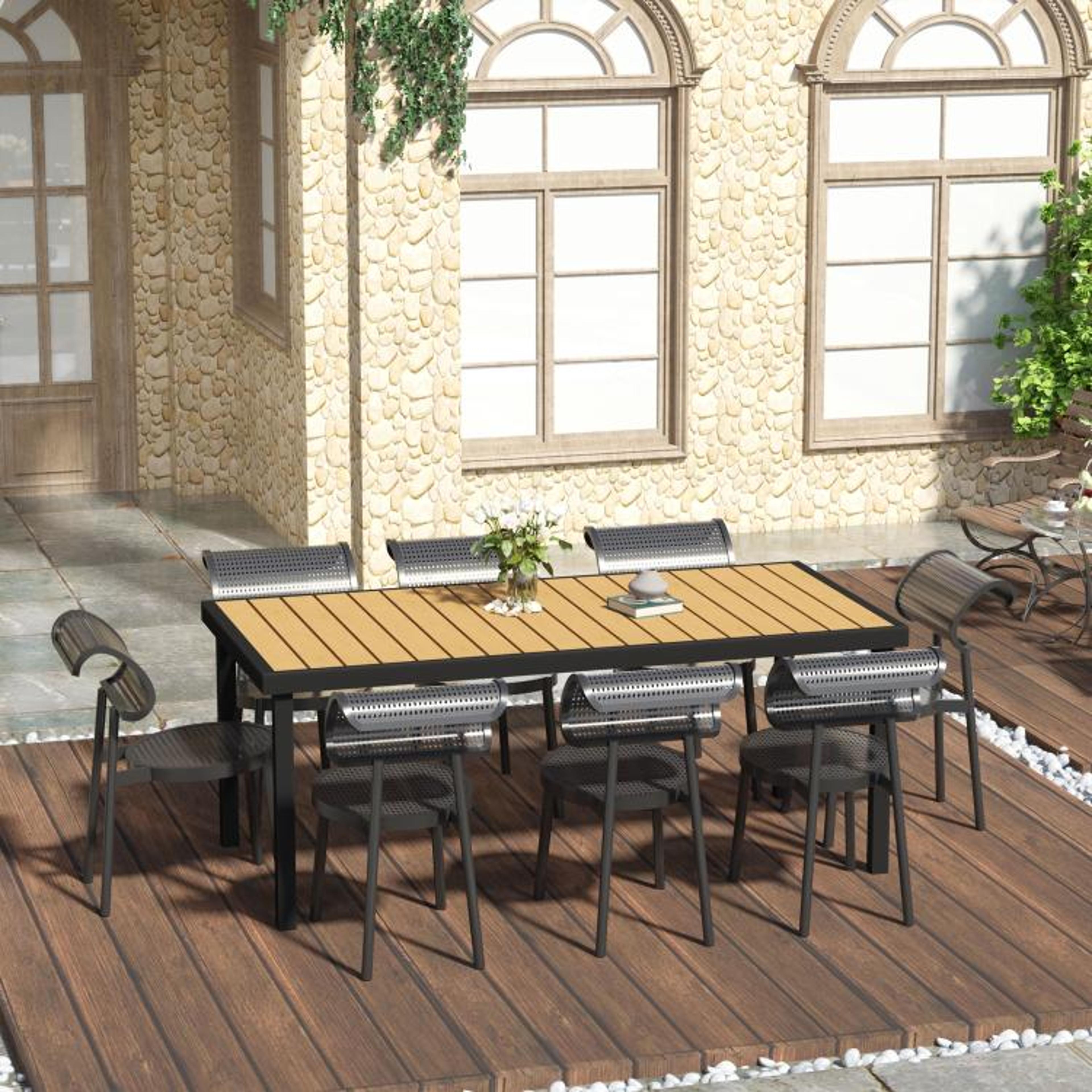Outdoor Dining Table For 8 With Aluminum Frame And Faux Wood Top 6