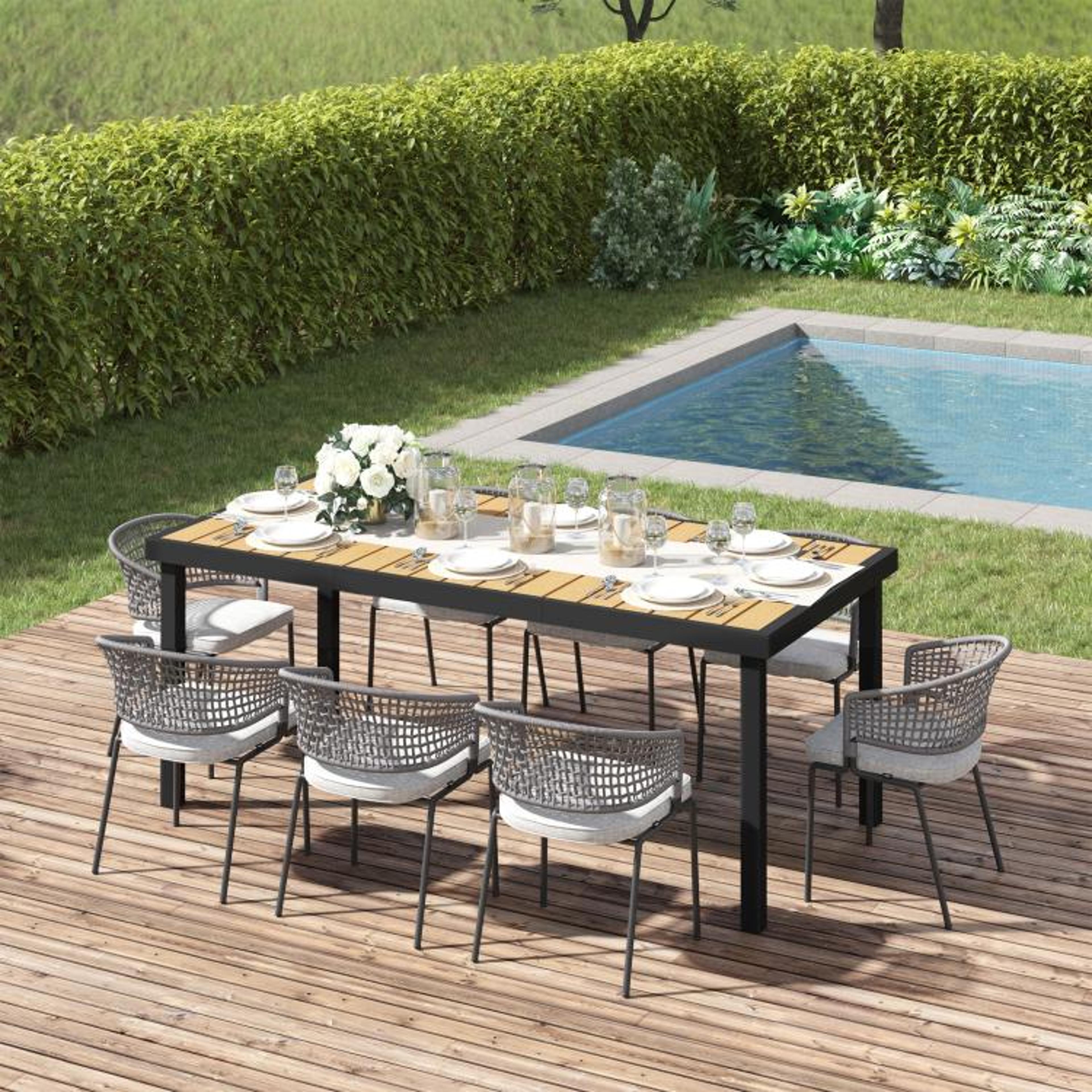 Outdoor Dining Table For 8 With Aluminum Frame And Faux Wood Top 2