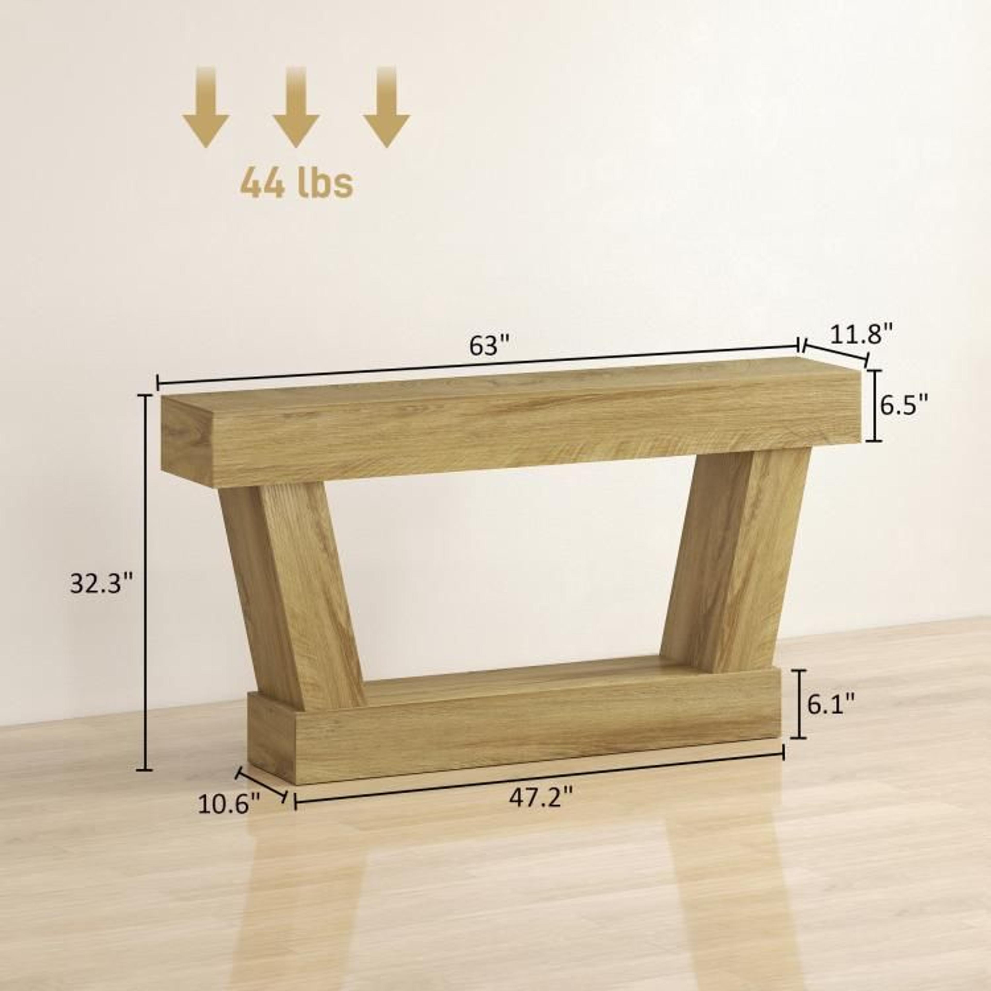 63Inch Vintage Console Table With Open Storage Shelf  Distressed Oak Finish 5