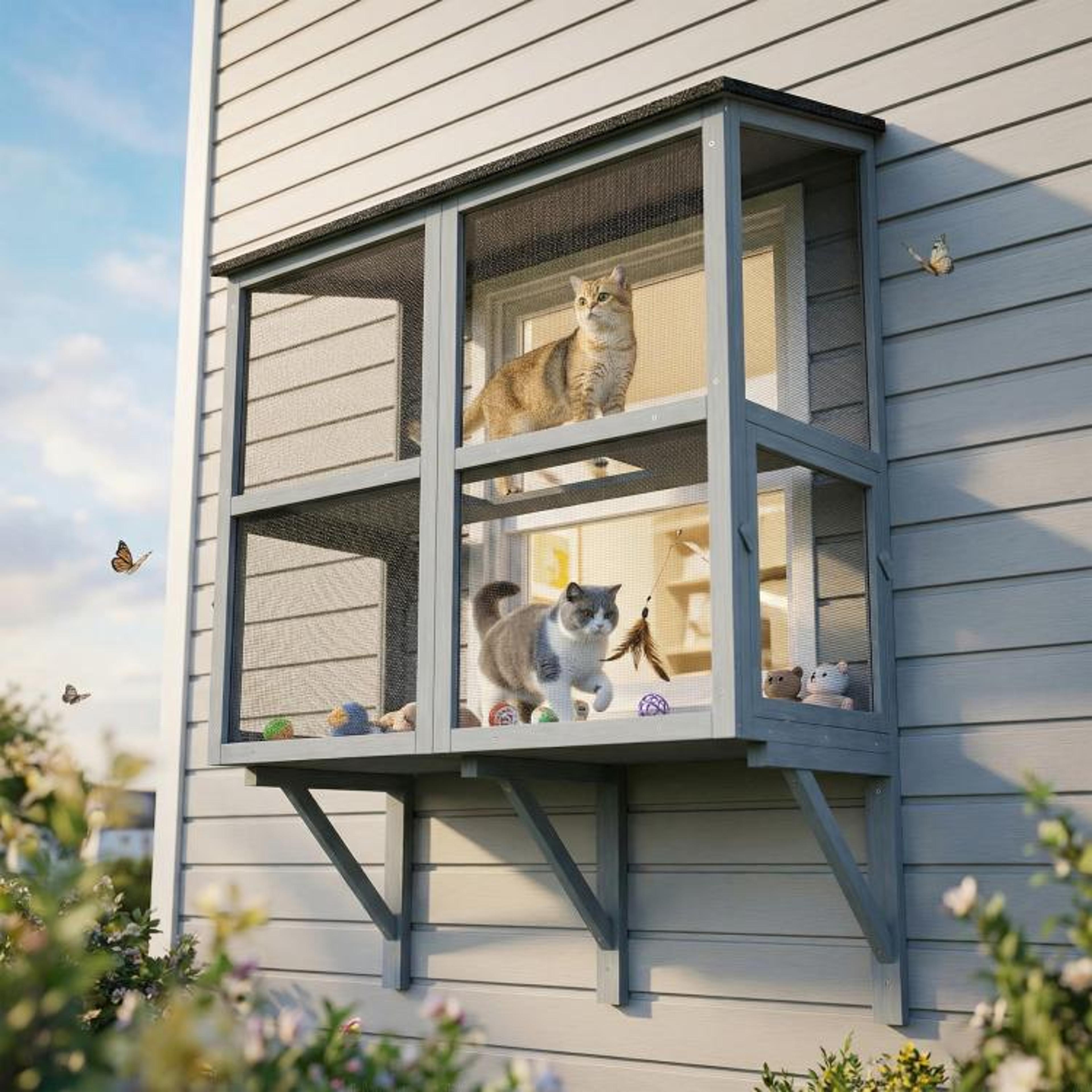 Outdoor Window Catio Enclosure With Waterproof Roof And 2 Levels  Gray 2