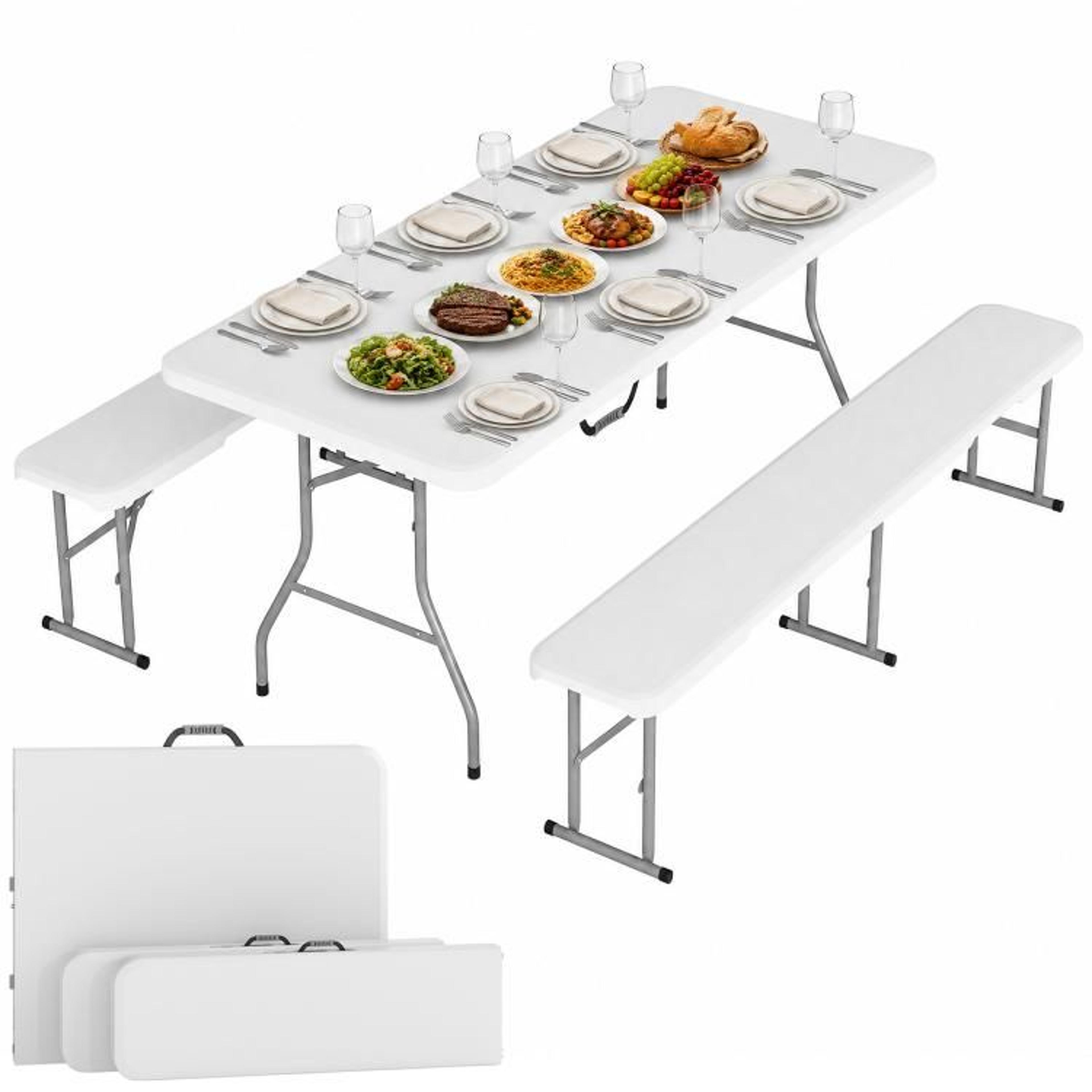6ft portable folding picnic table and bench set with carrying handles white