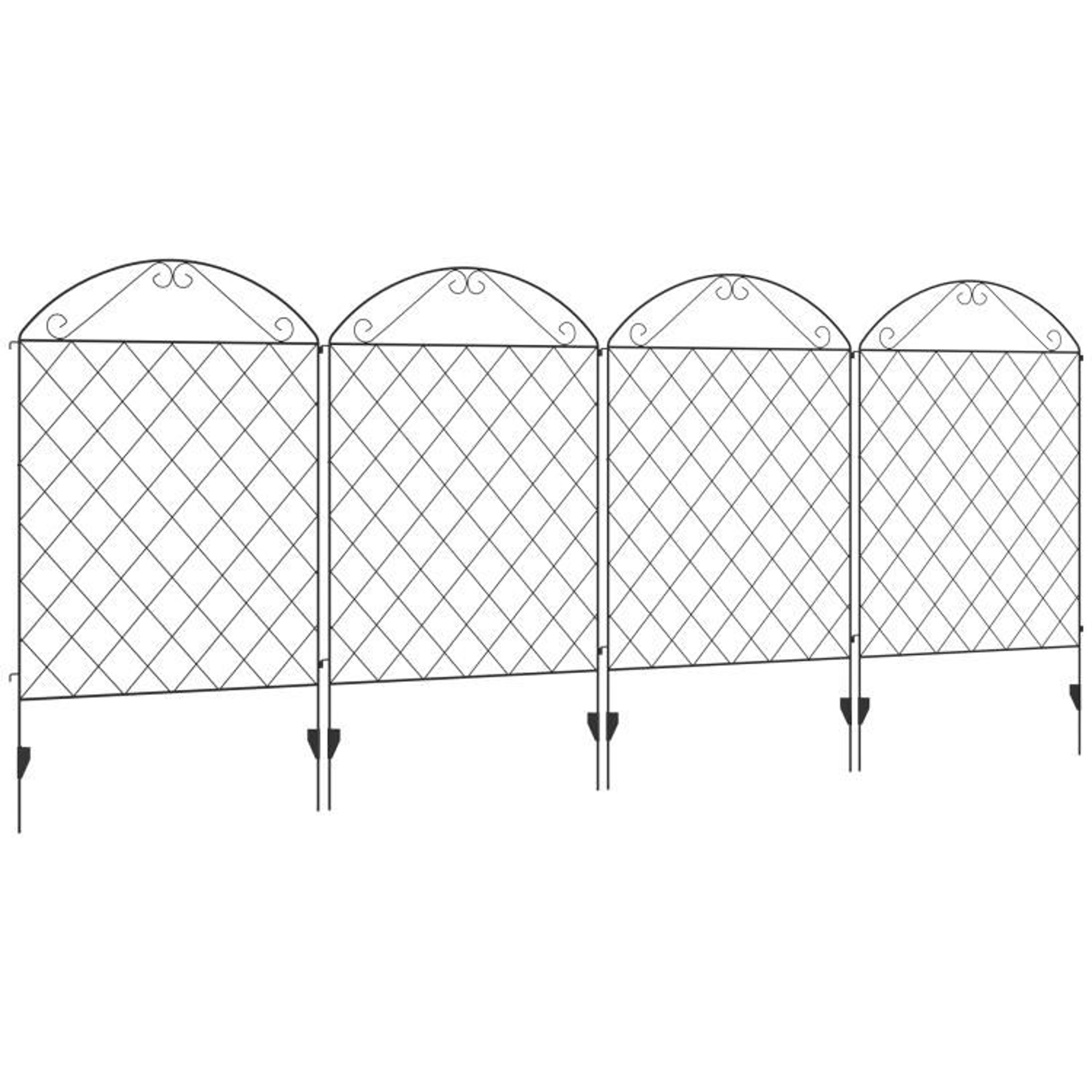 decorative steel garden fence panels 4-pack with curved vine design