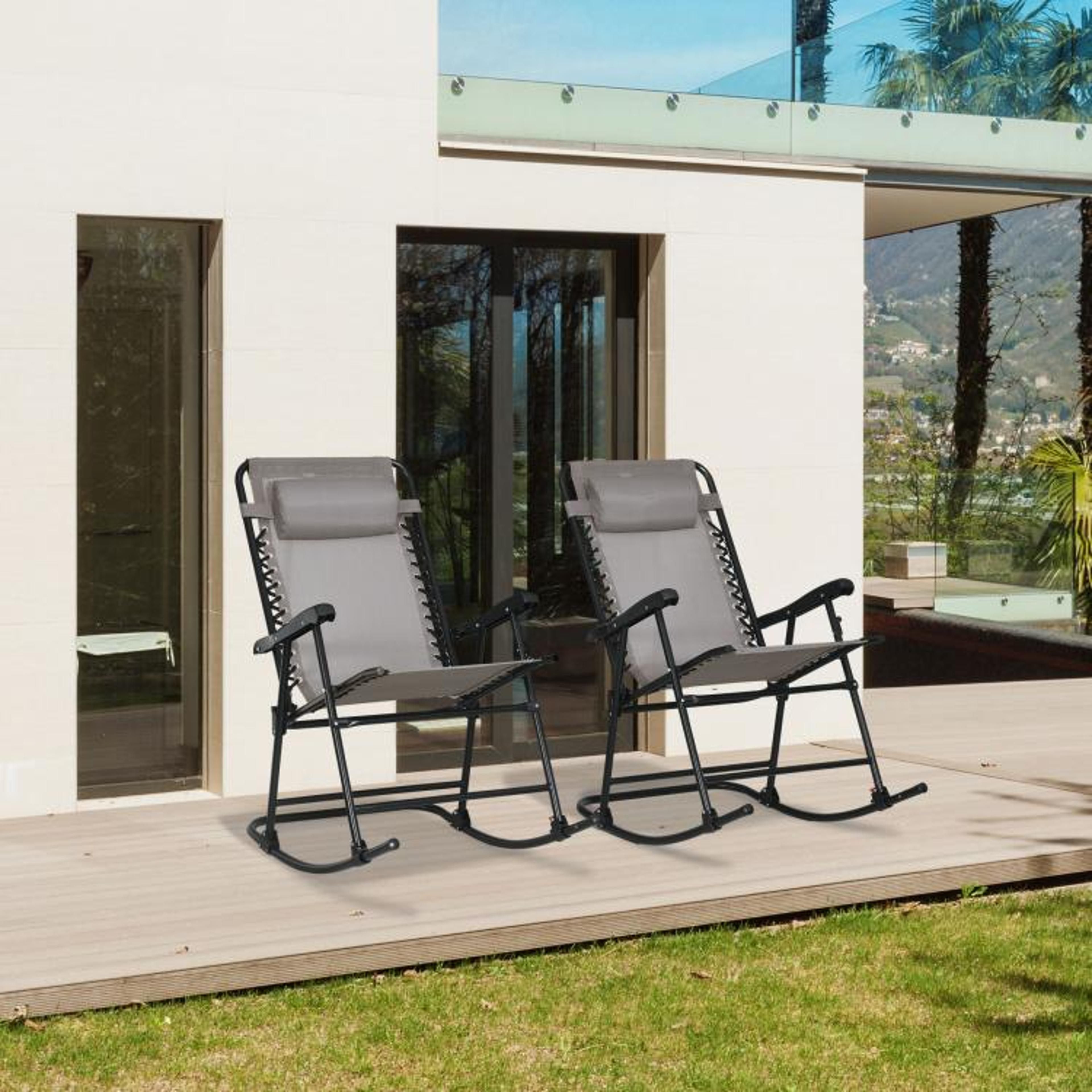 Outdoor Folding Rocking Chairs Set Of 2 With Headrests Gray Patio Rockers 6