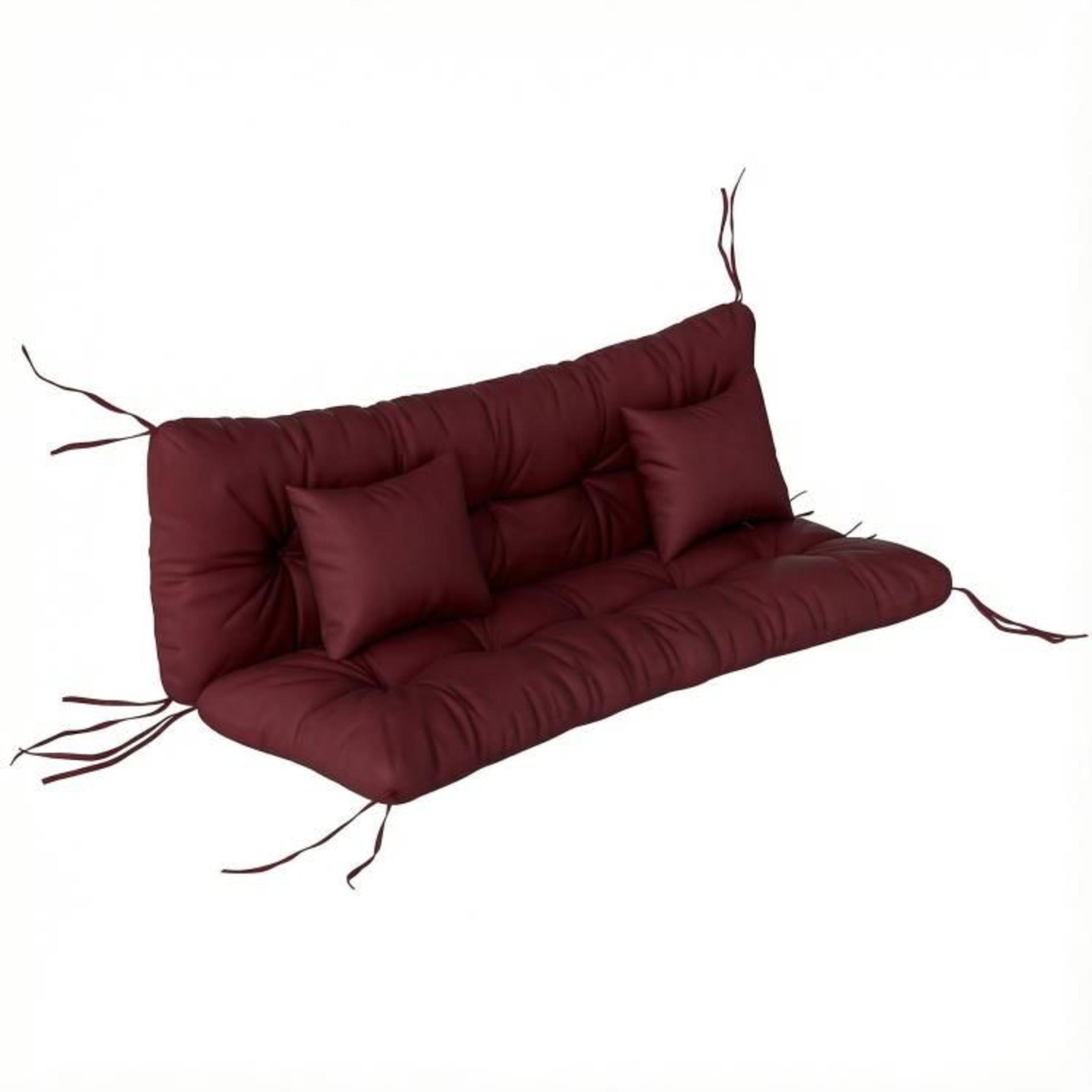 outdoor bench cushion set with ties and throw pillows wine red