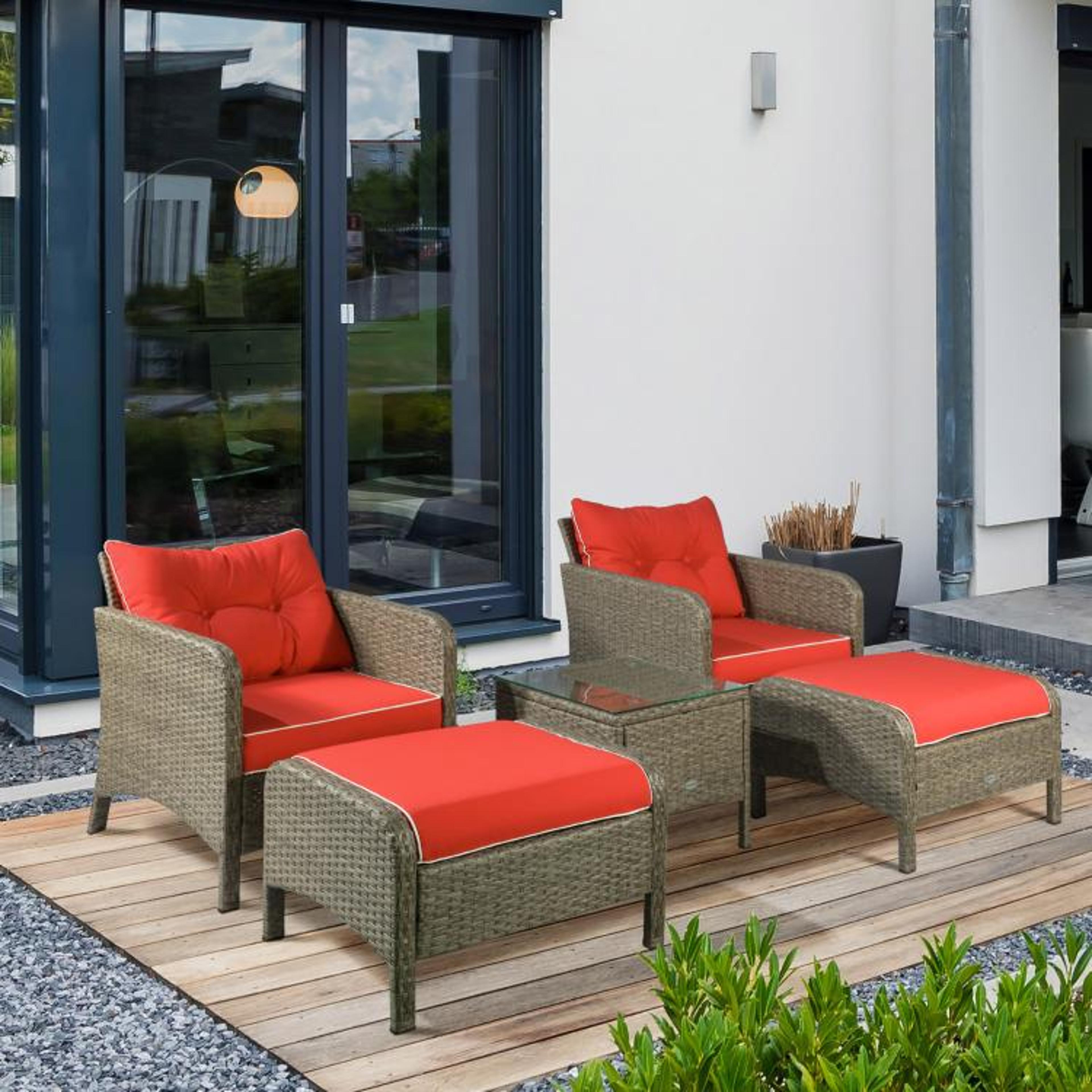 Outdoor Wicker Patio Furniture Set With Cushioned Chairs And Ottomans 5