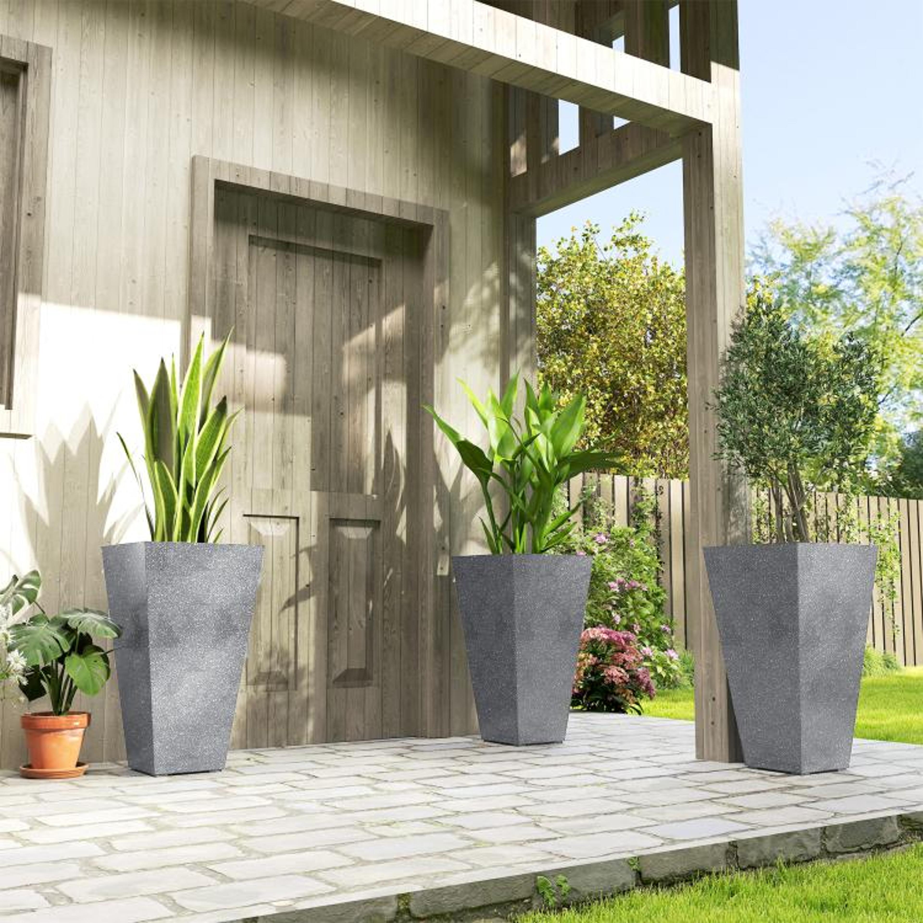 28 Inch Tall Planters Set Of 3 With Marble Finish And Drainage Holes  Gray 6