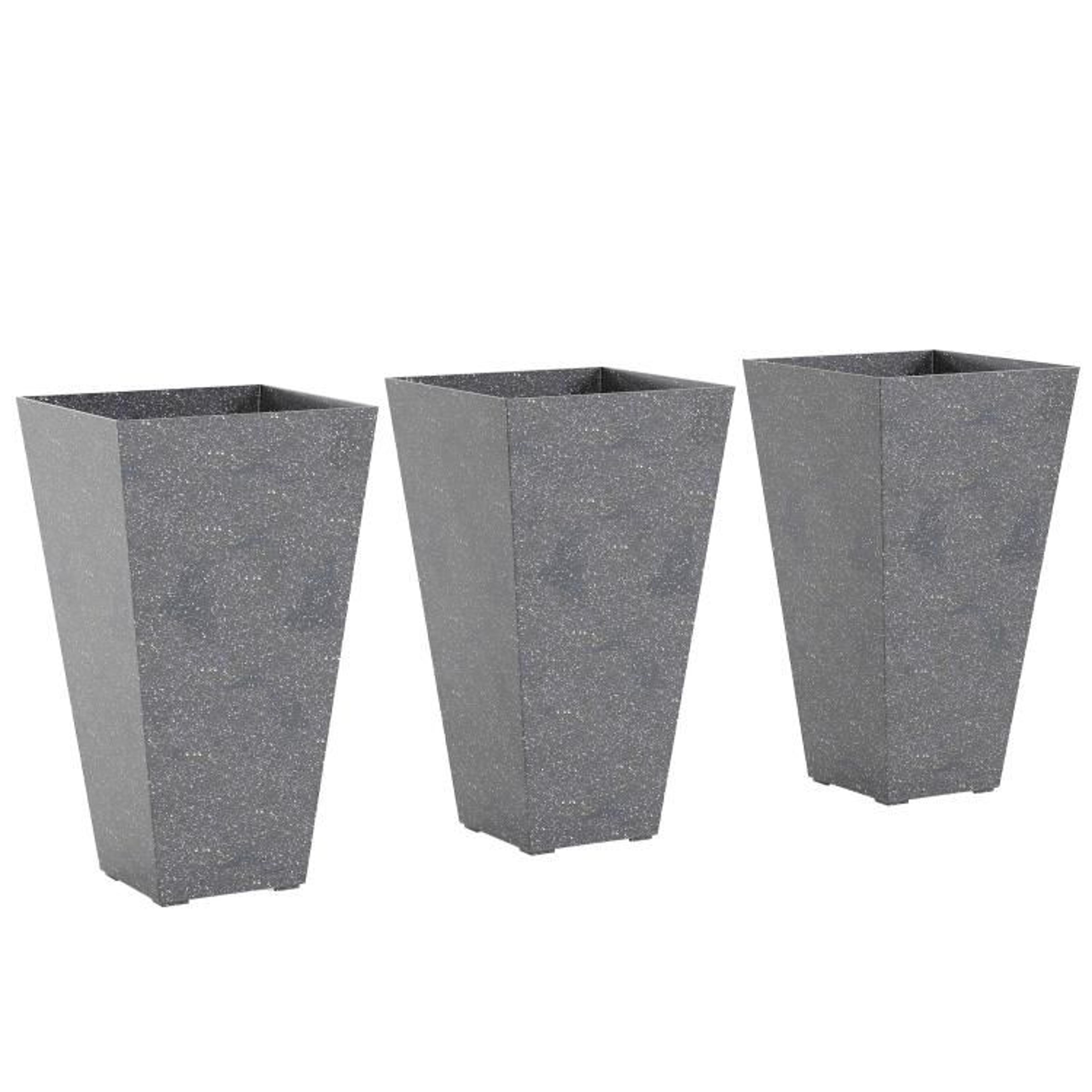 28 Inch Tall Planters Set Of 3 With Marble Finish And Drainage Holes  Gray 1