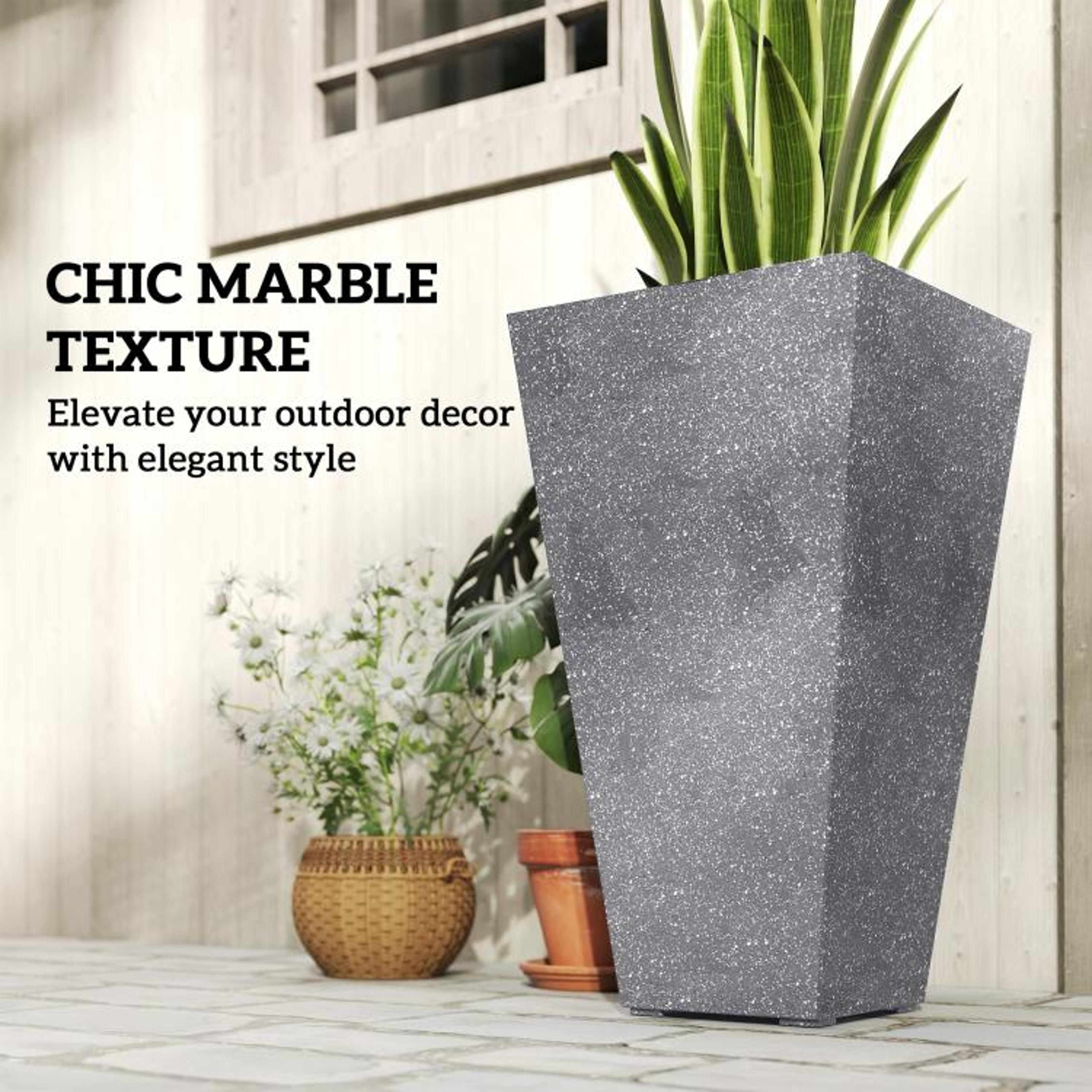 28 Inch Tall Planters Set Of 3 With Marble Finish And Drainage Holes  Gray 4