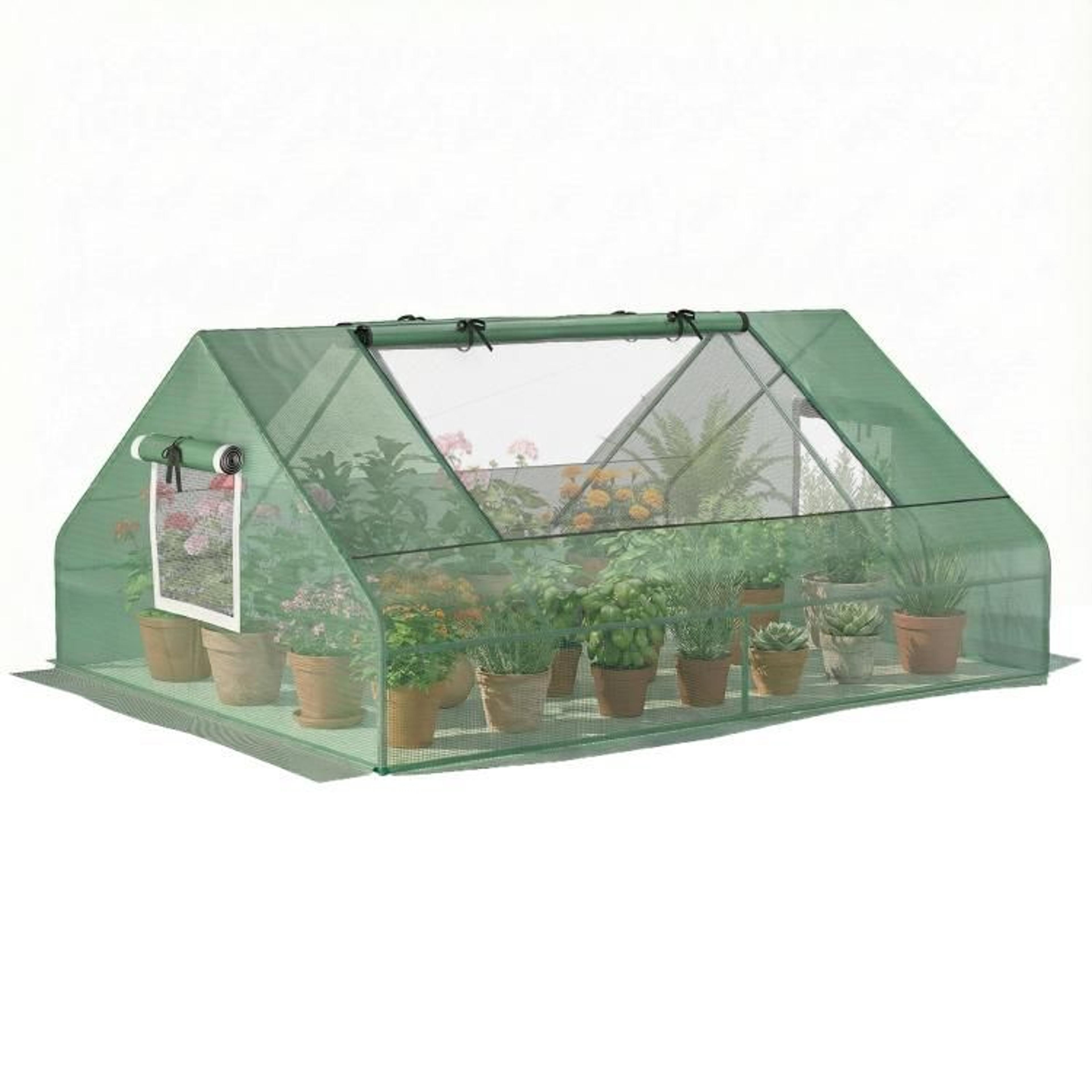 mini greenhouse with steel frame and zippered windows