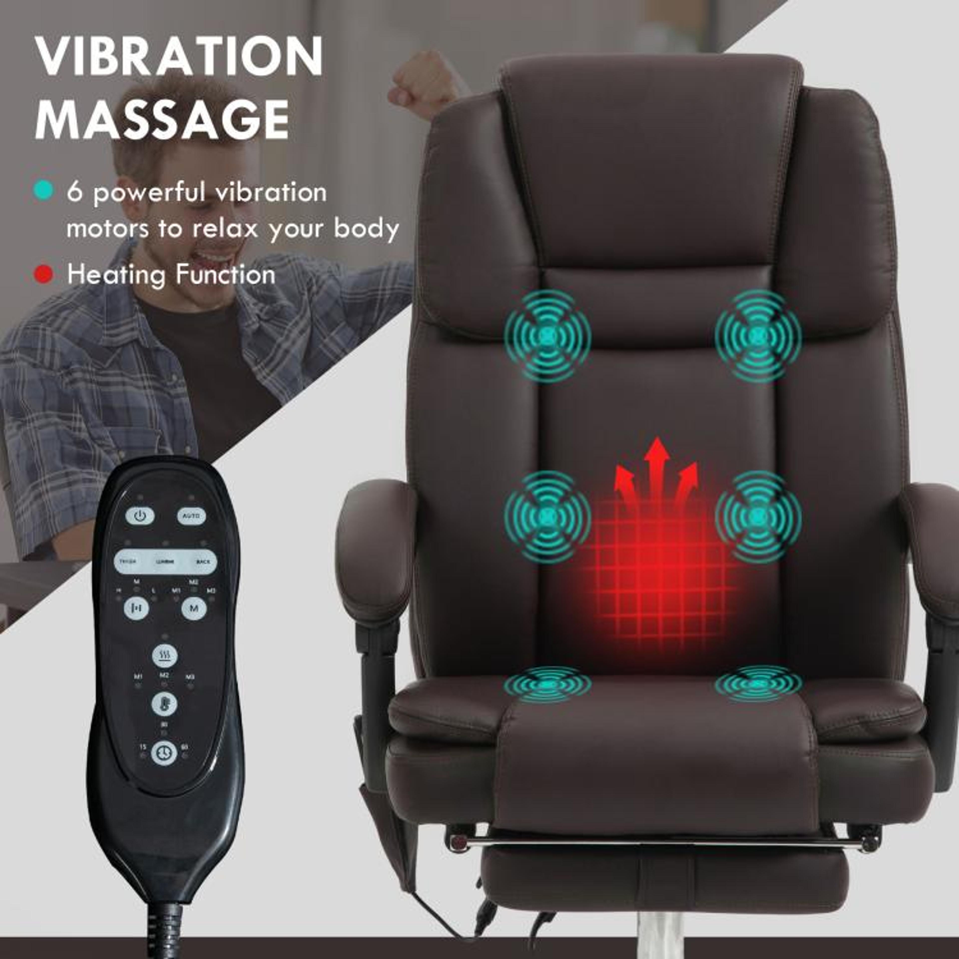 6Point Massage Executive Office Chair With Heat And Reclining Footrest  Brown 2