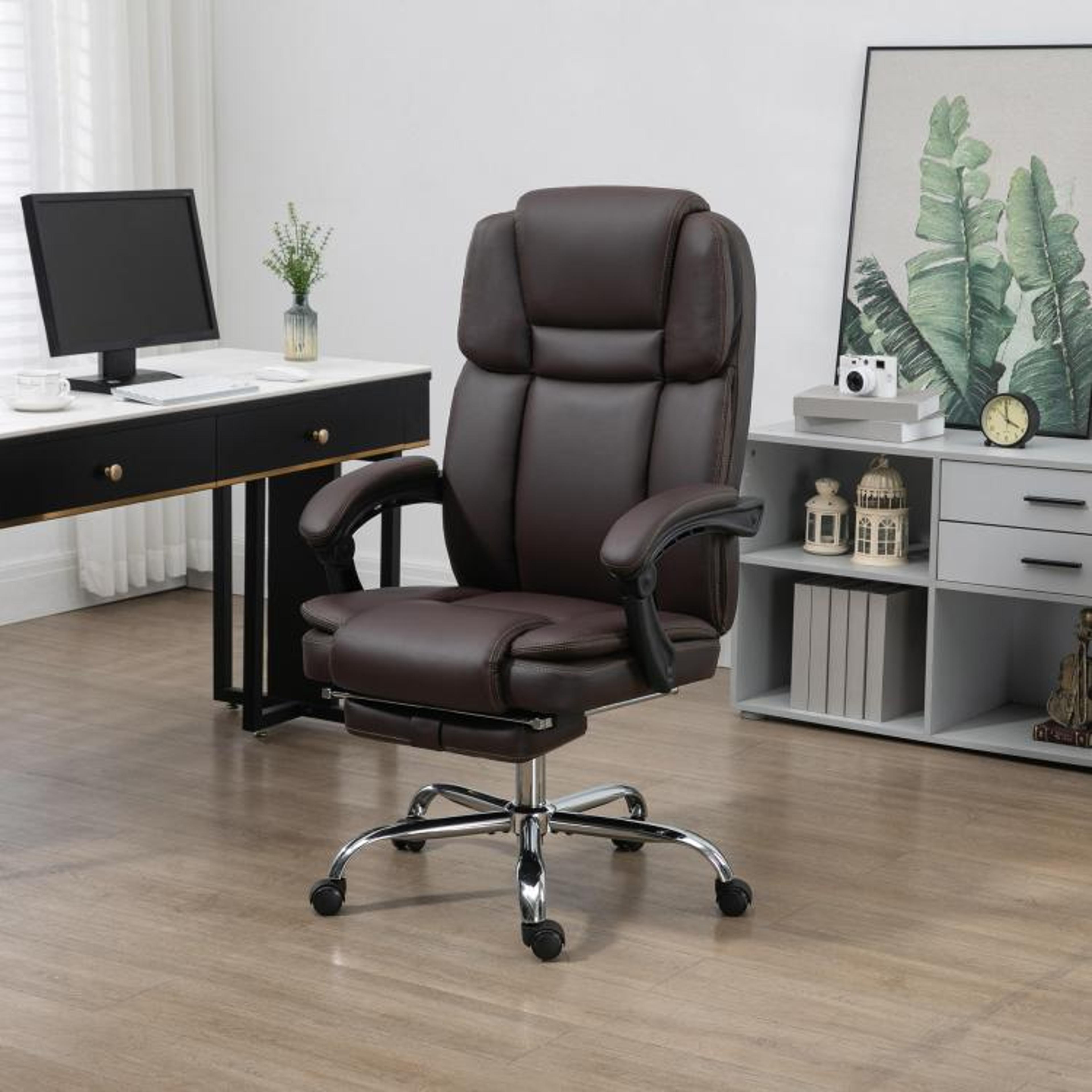 6Point Massage Executive Office Chair With Heat And Reclining Footrest  Brown 4