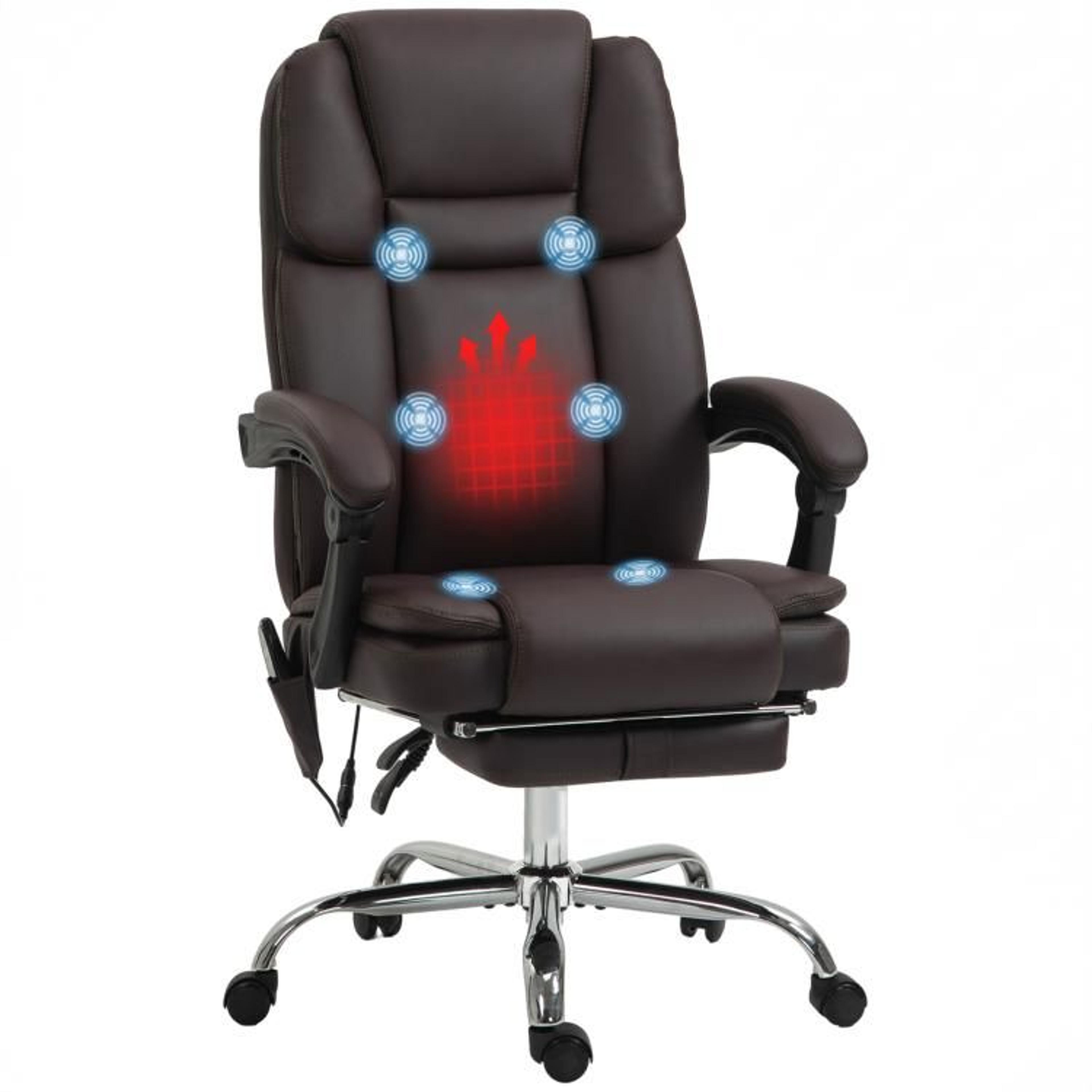 6Point Massage Executive Office Chair With Heat And Reclining Footrest  Brown 1