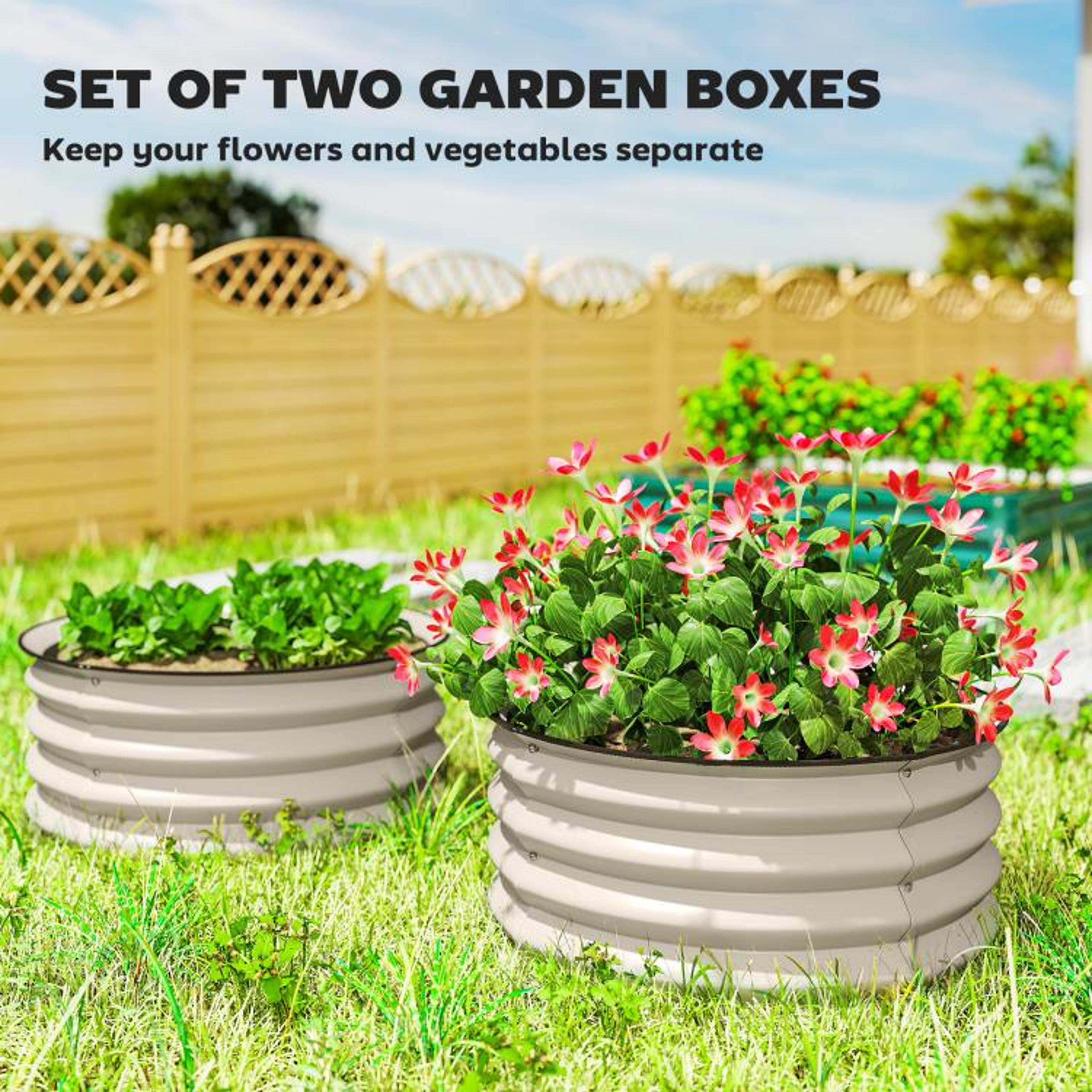 Set Of 2 Galvanized Metal Raised Garden Beds With Safety Edging  Cream 3