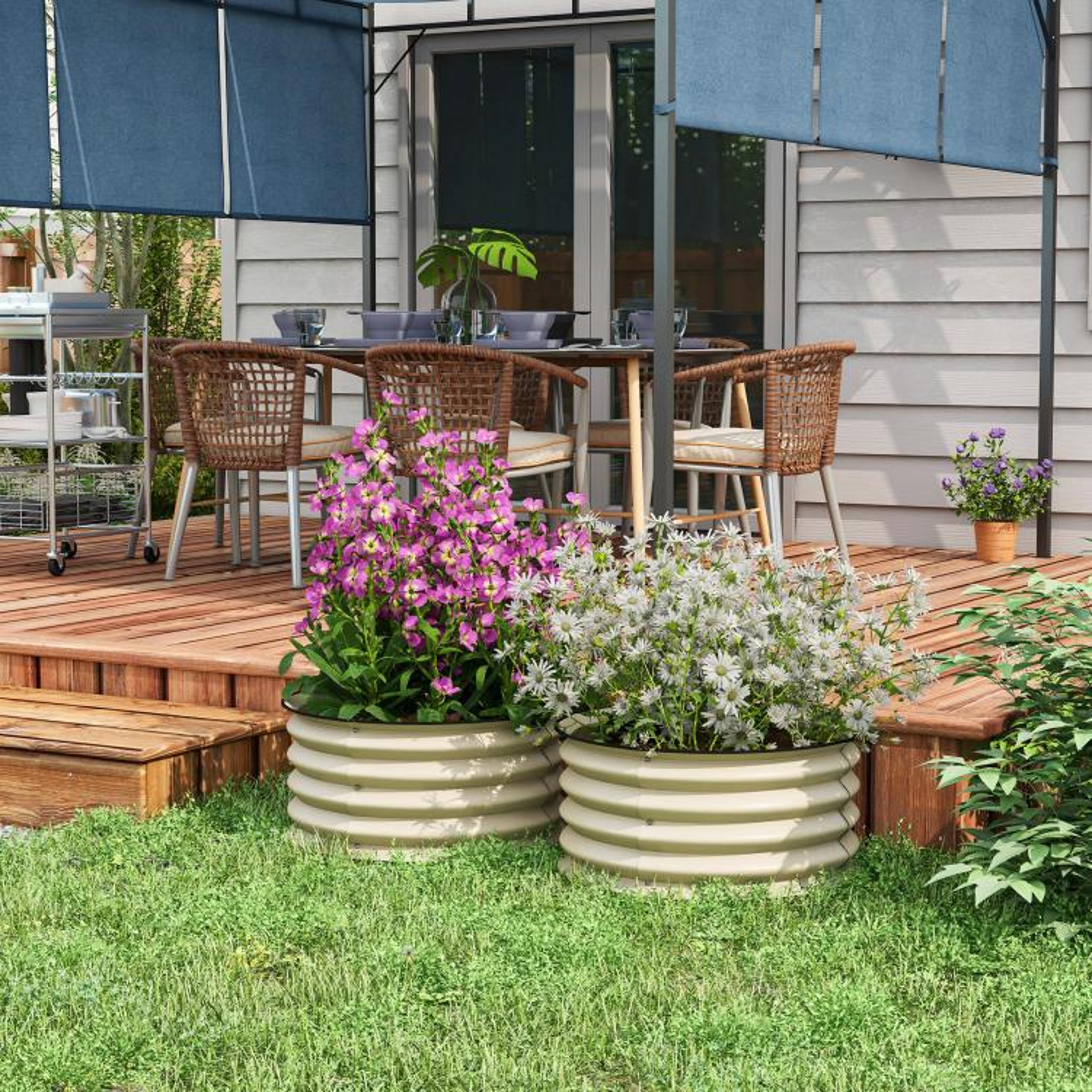 Set Of 2 Galvanized Metal Raised Garden Beds With Safety Edging  Cream 2