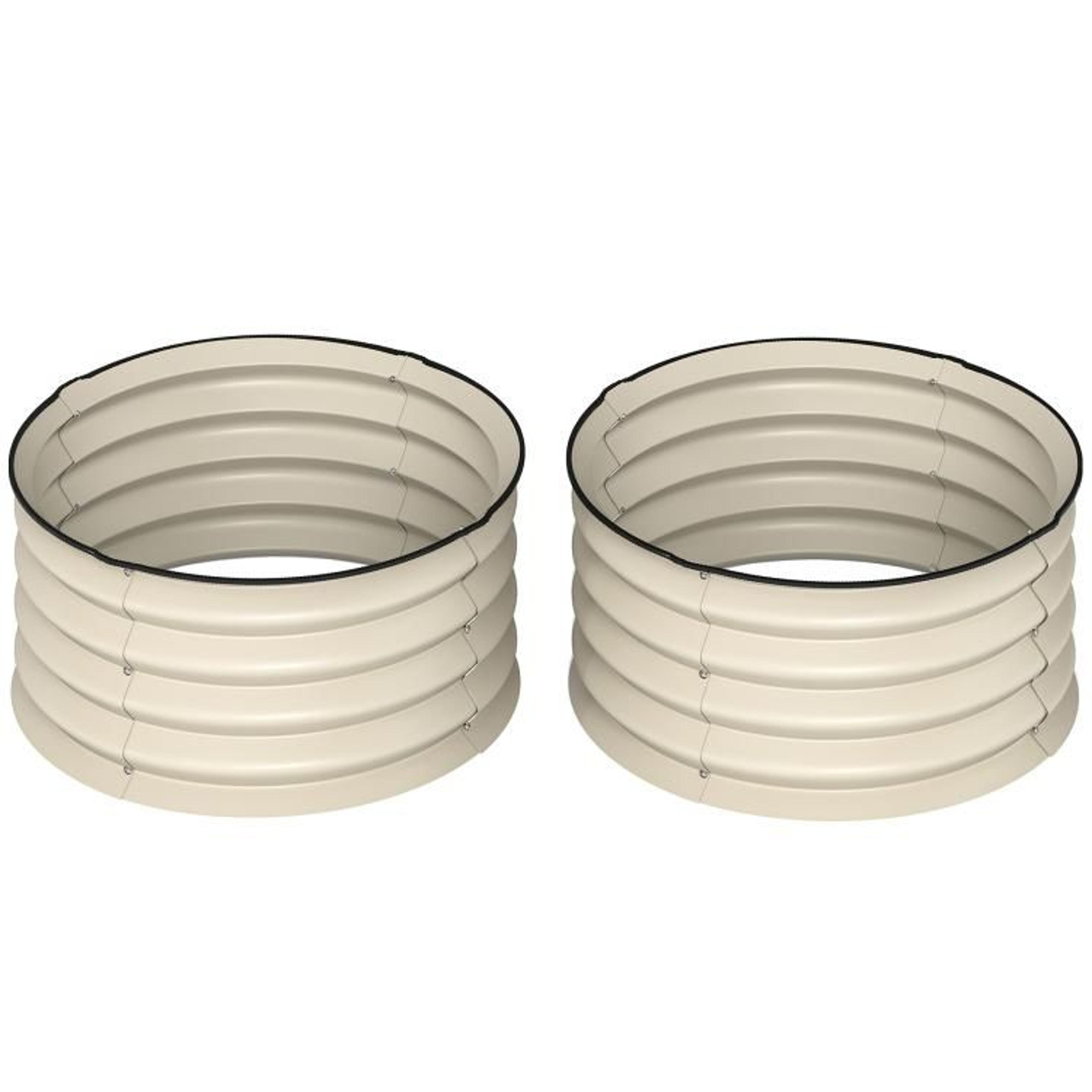 Set Of 2 Galvanized Metal Raised Garden Beds With Safety Edging  Cream 1