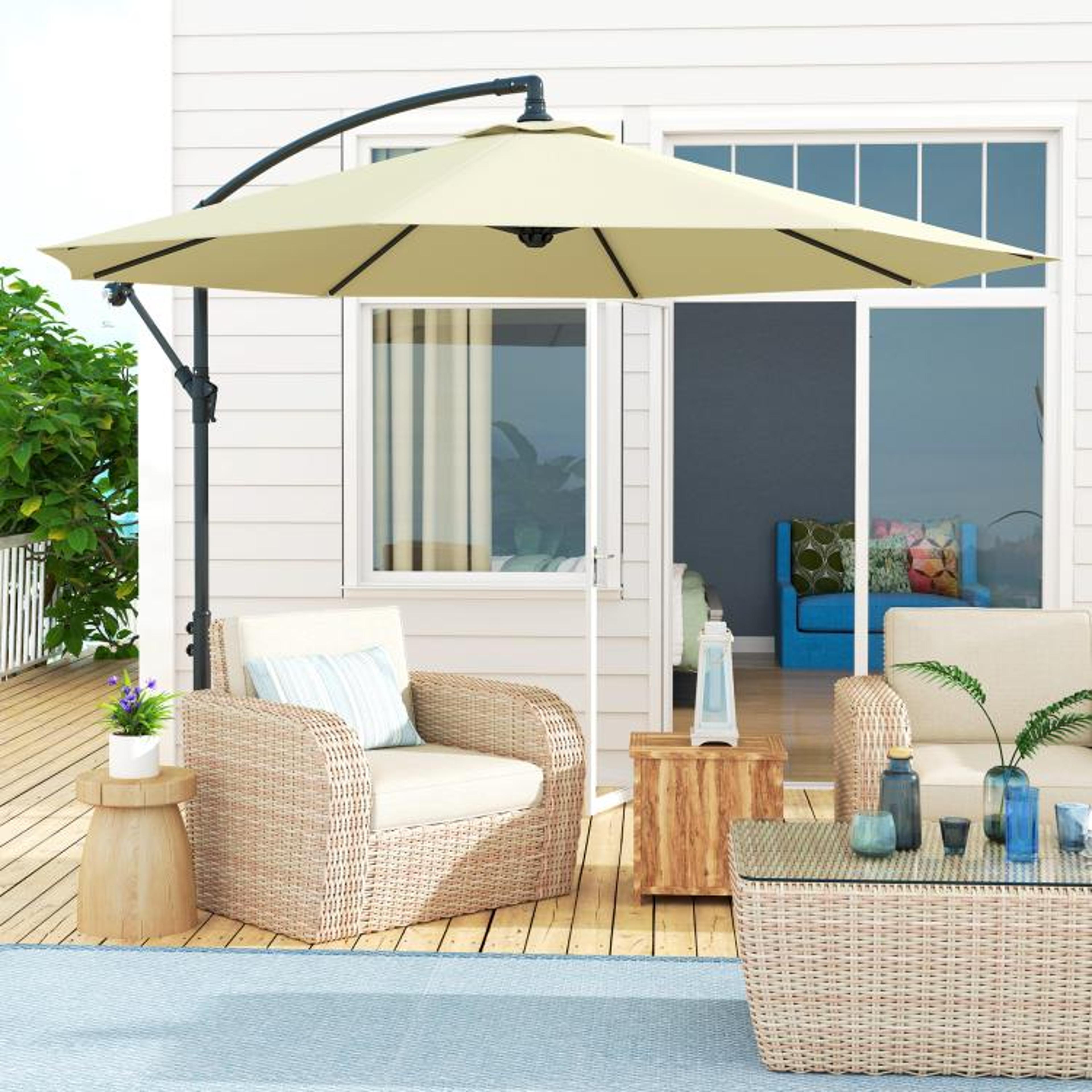 10 Ft Cantilever Patio Umbrella With Tilt Crank And Cross Base Beige 2
