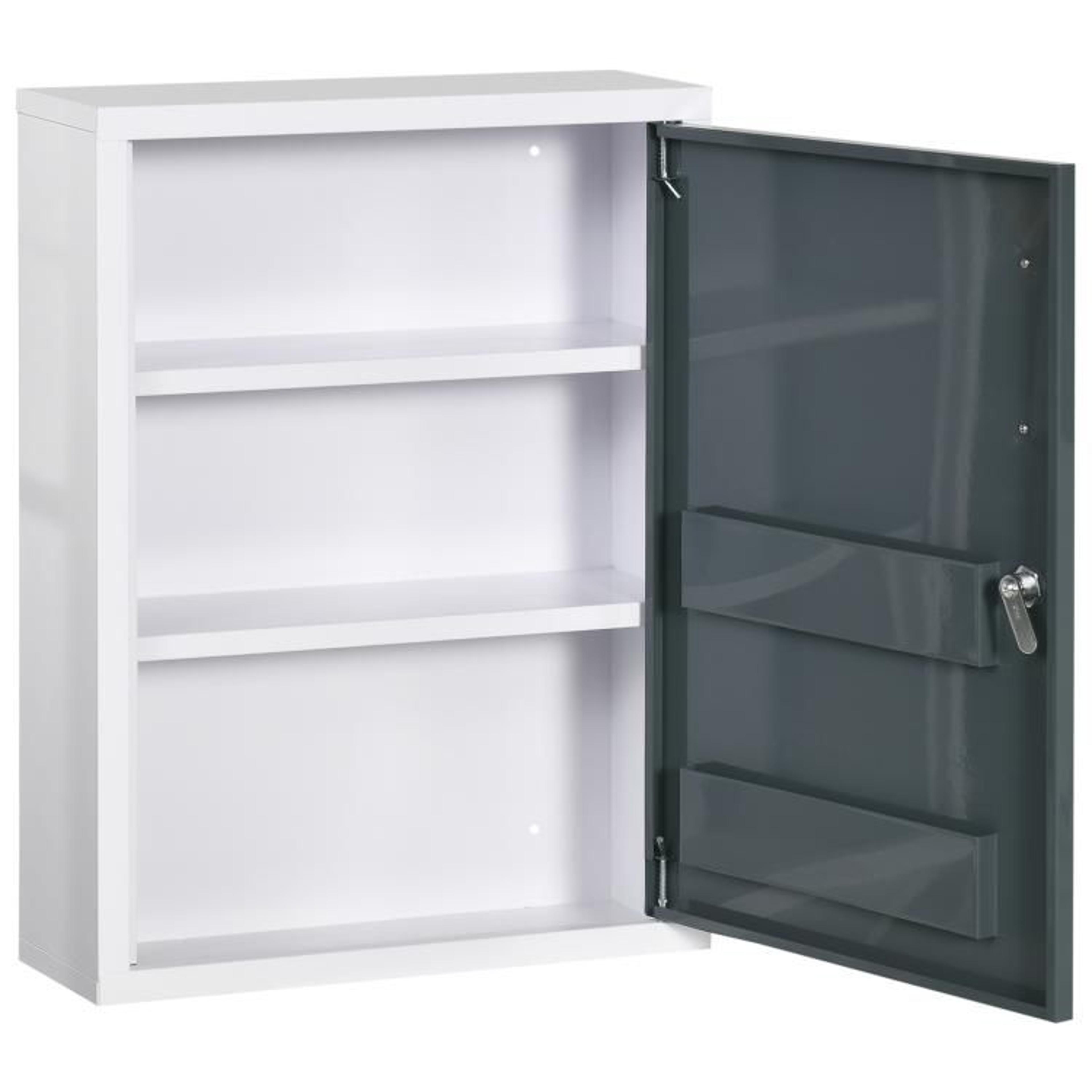 Locking Wall Mounted Medicine Cabinet With 3Tier Shelves And Door Storage White 2