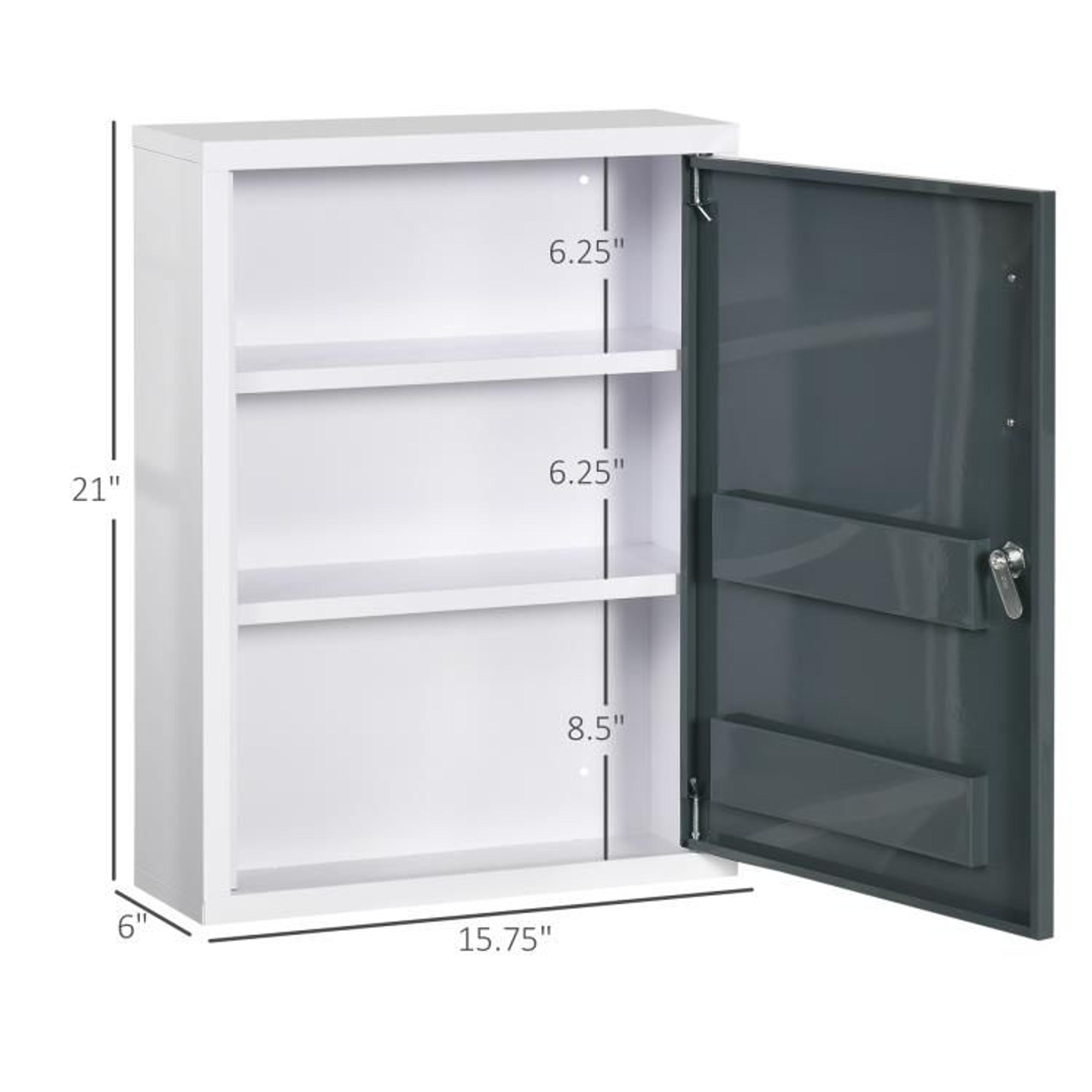 Locking Wall Mounted Medicine Cabinet With 3Tier Shelves And Door Storage White 4