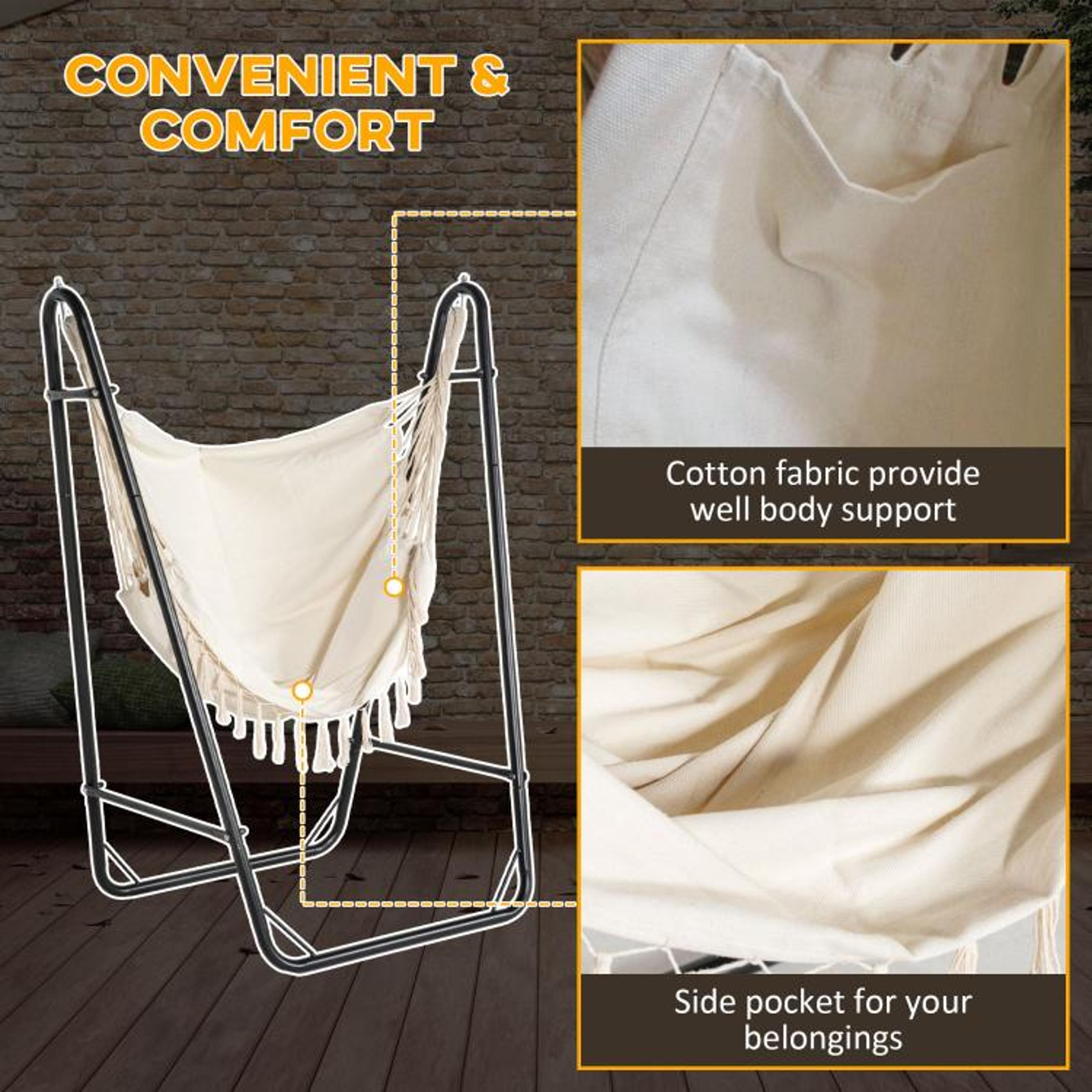 Hammock Swing Chair With UShaped Stand And Side Pocket  Cream White 0