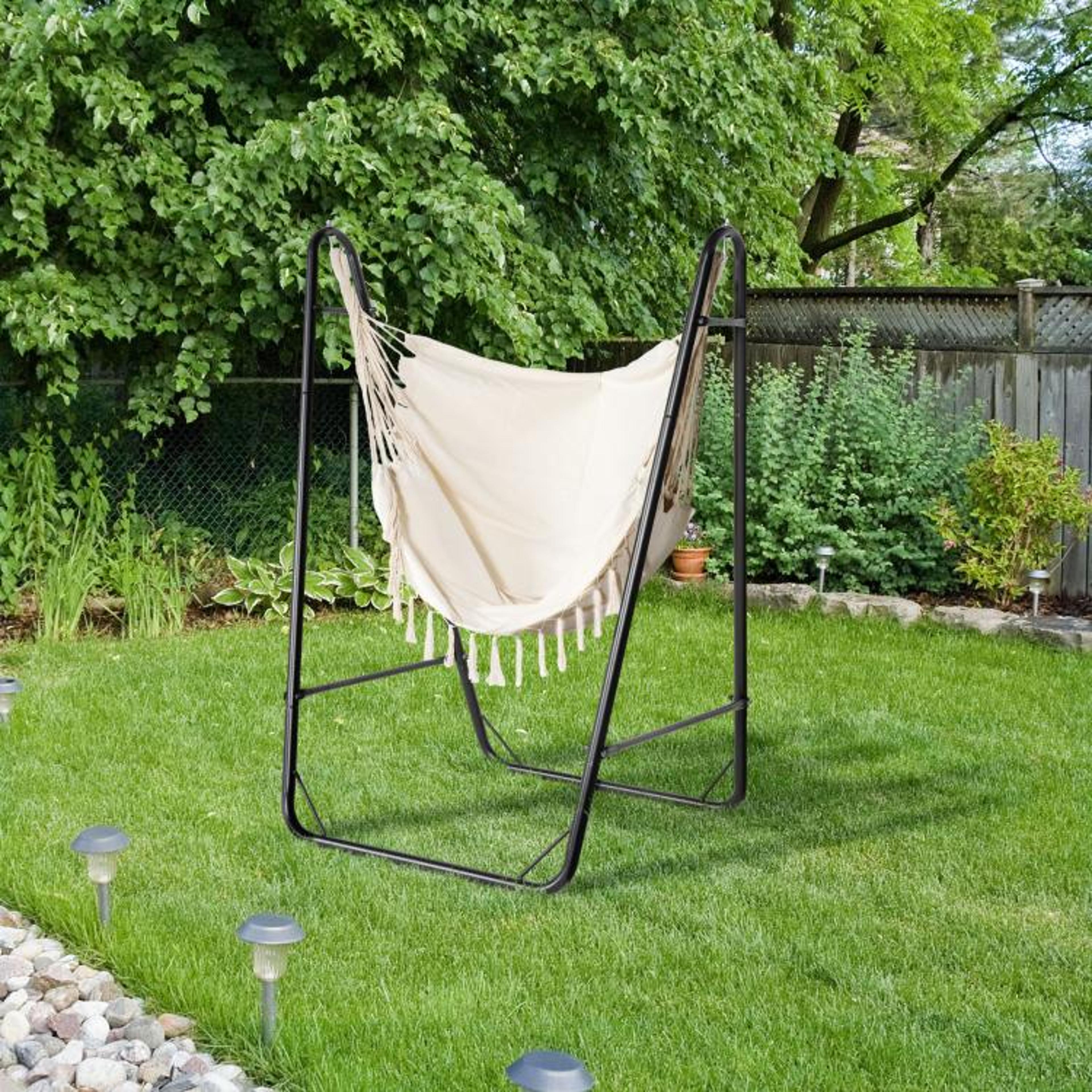 Hammock Swing Chair With UShaped Stand And Side Pocket  Cream White 4