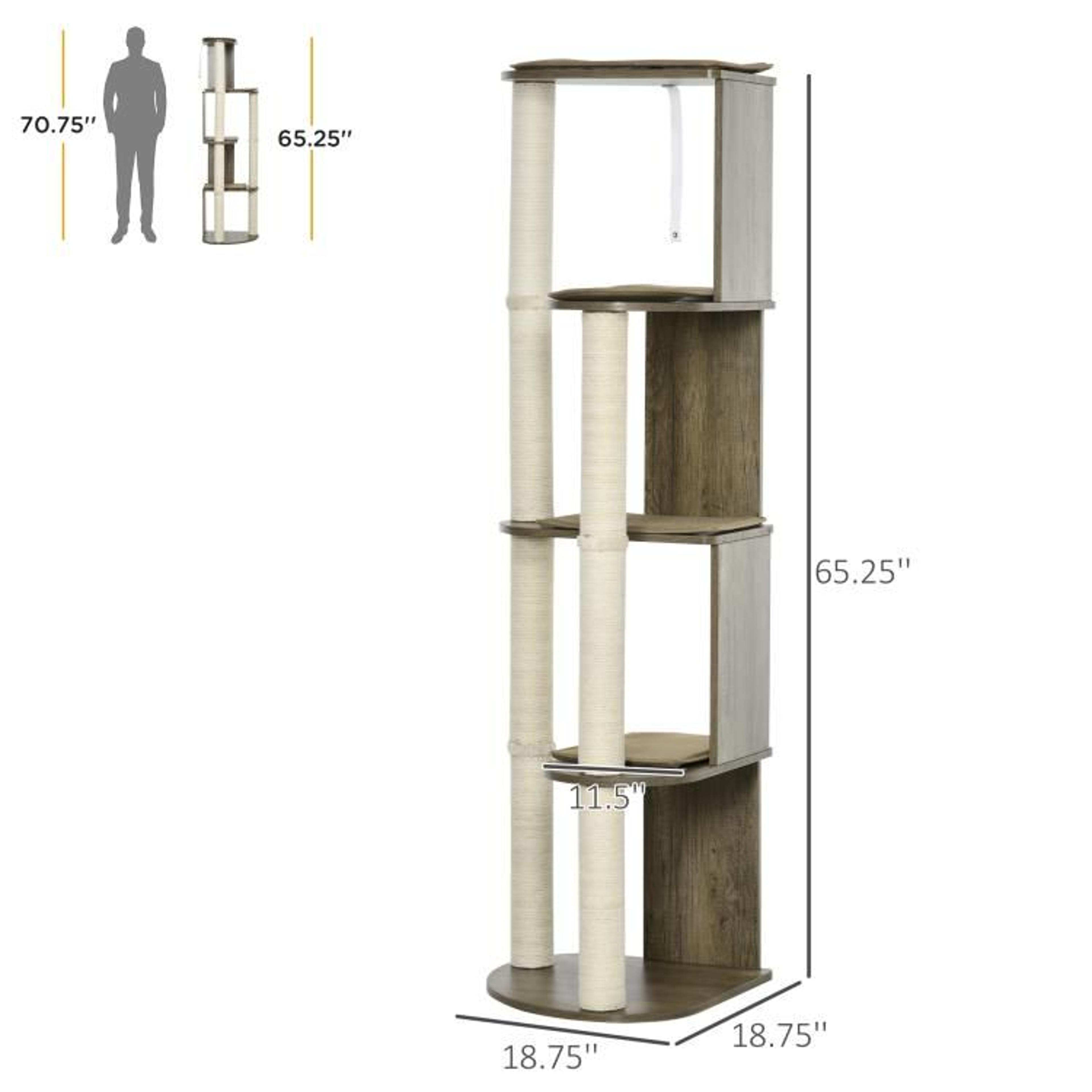 65 Inch Corner Cat Tree Tower With Padded Perches And Scratching Posts Cream White 6